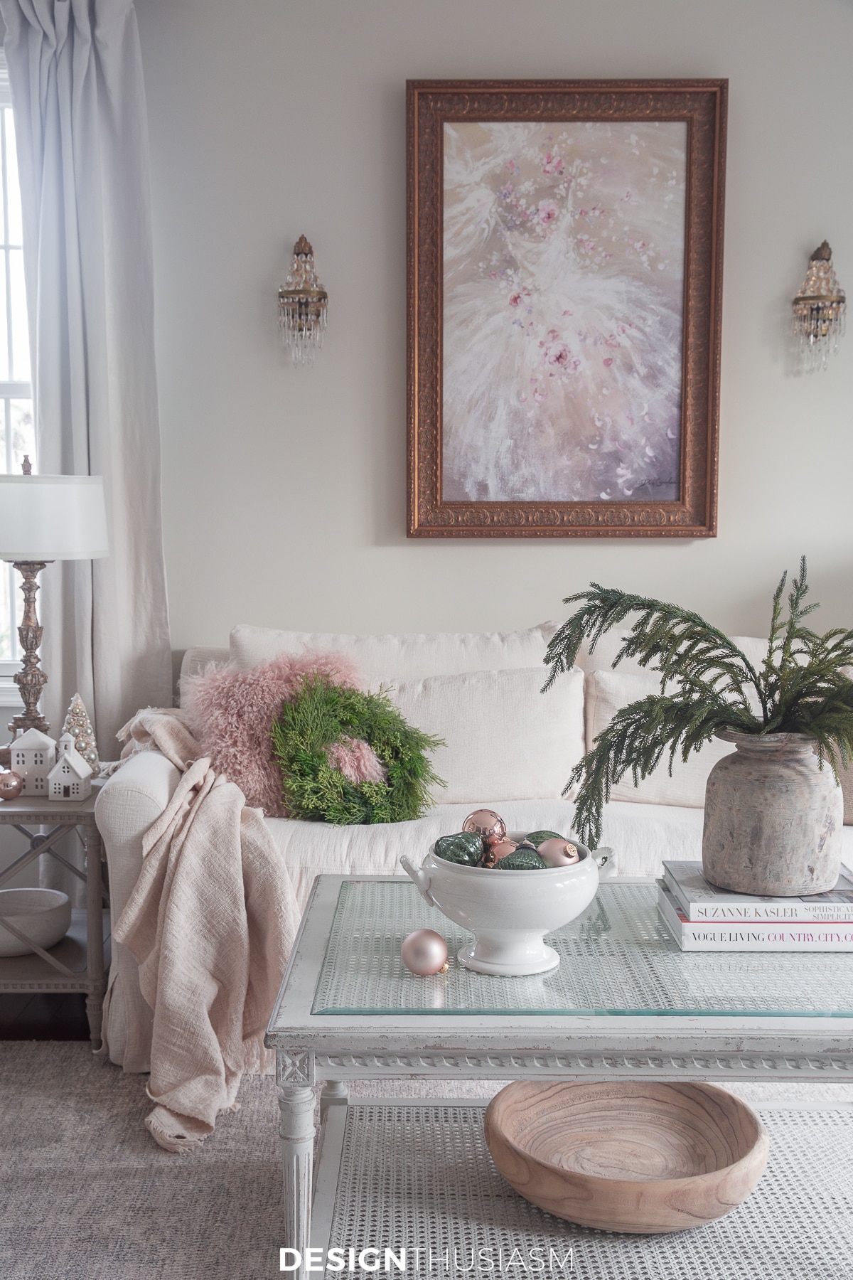 Romantic Christmas decor pink and green