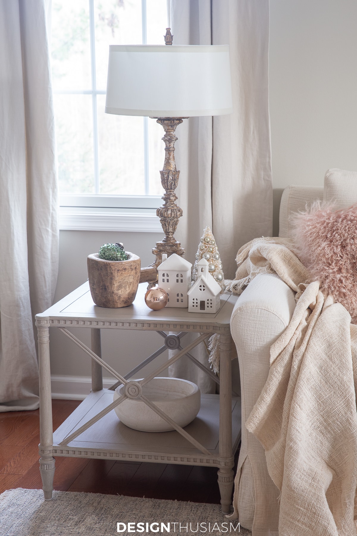 Romantic Christmas decor village houses on side table