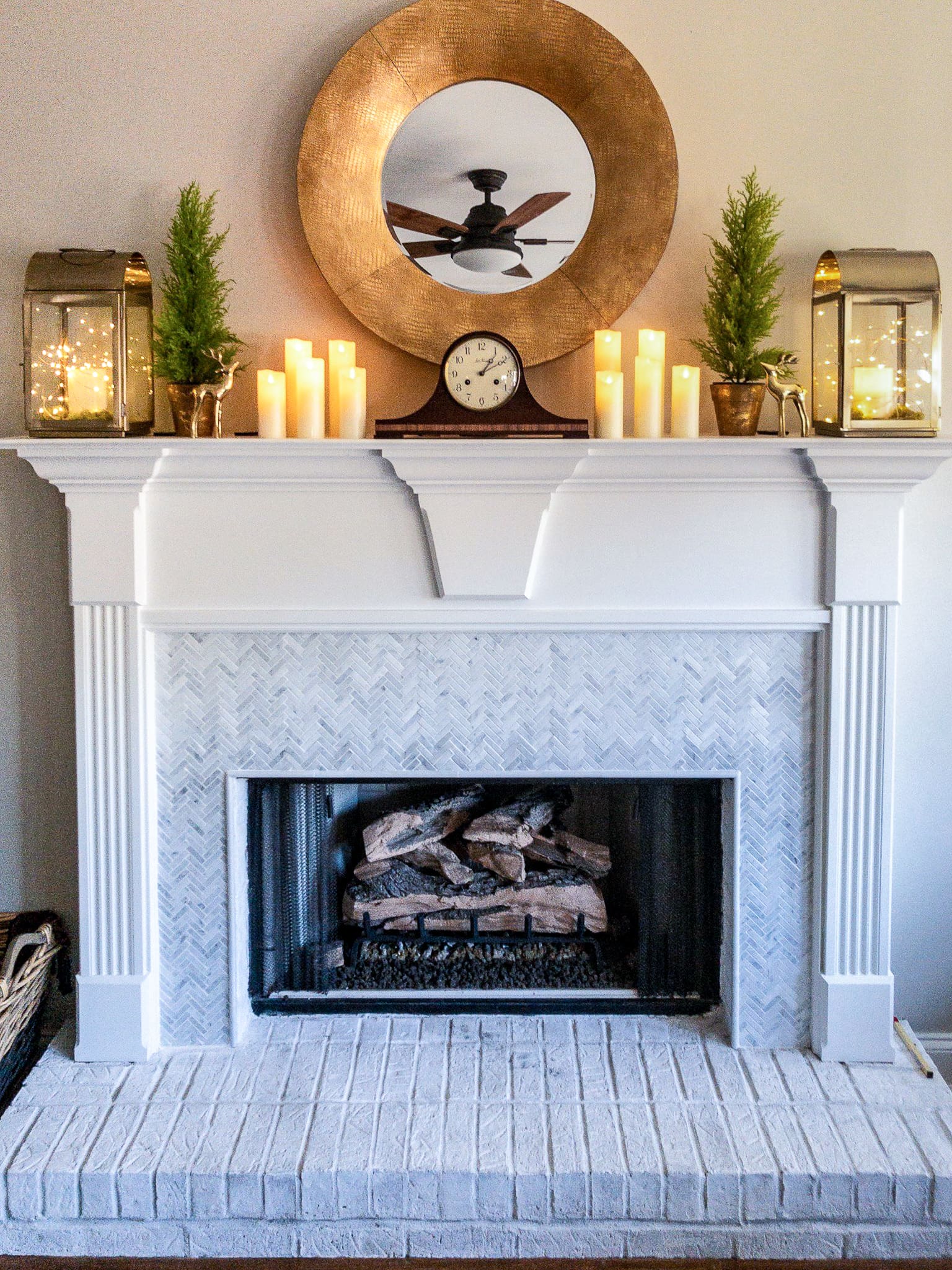 fireplace makeover paint and marble tile