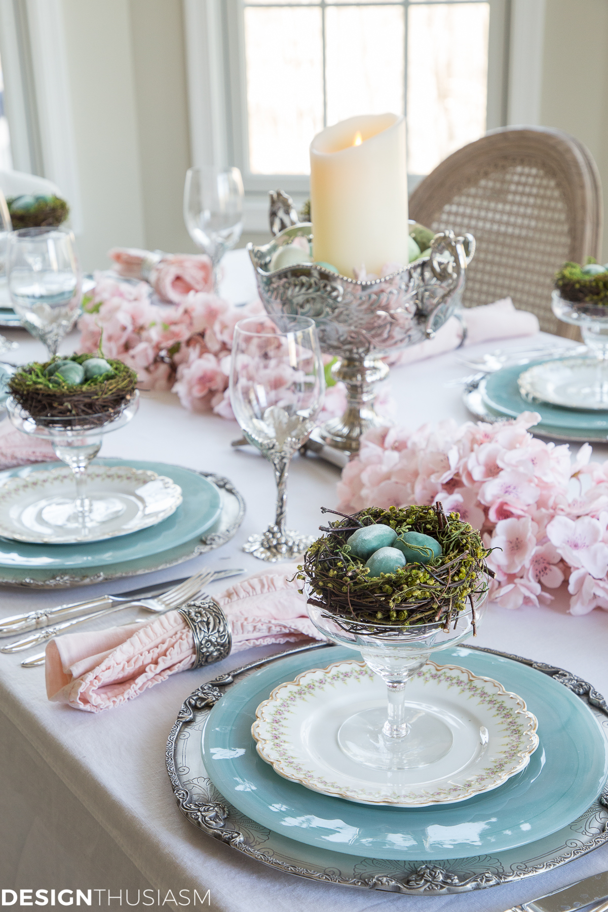 spring cherry blossom branch tablescape for Easter