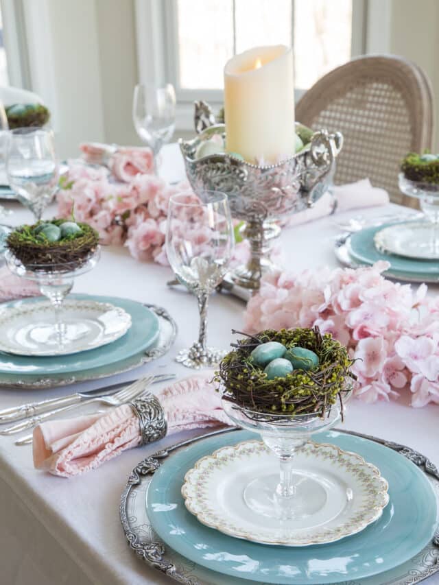 spring cherry blossom branch tablescape for Easter