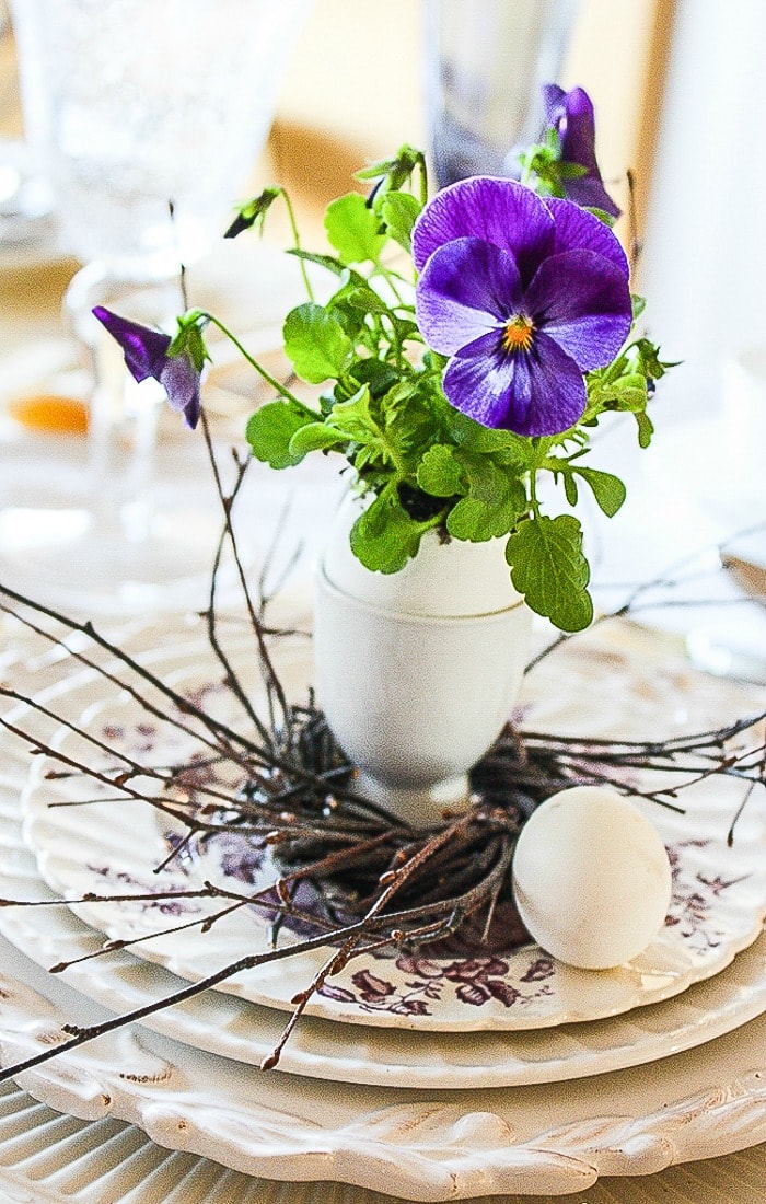 PANSIES IN EGG CUPS