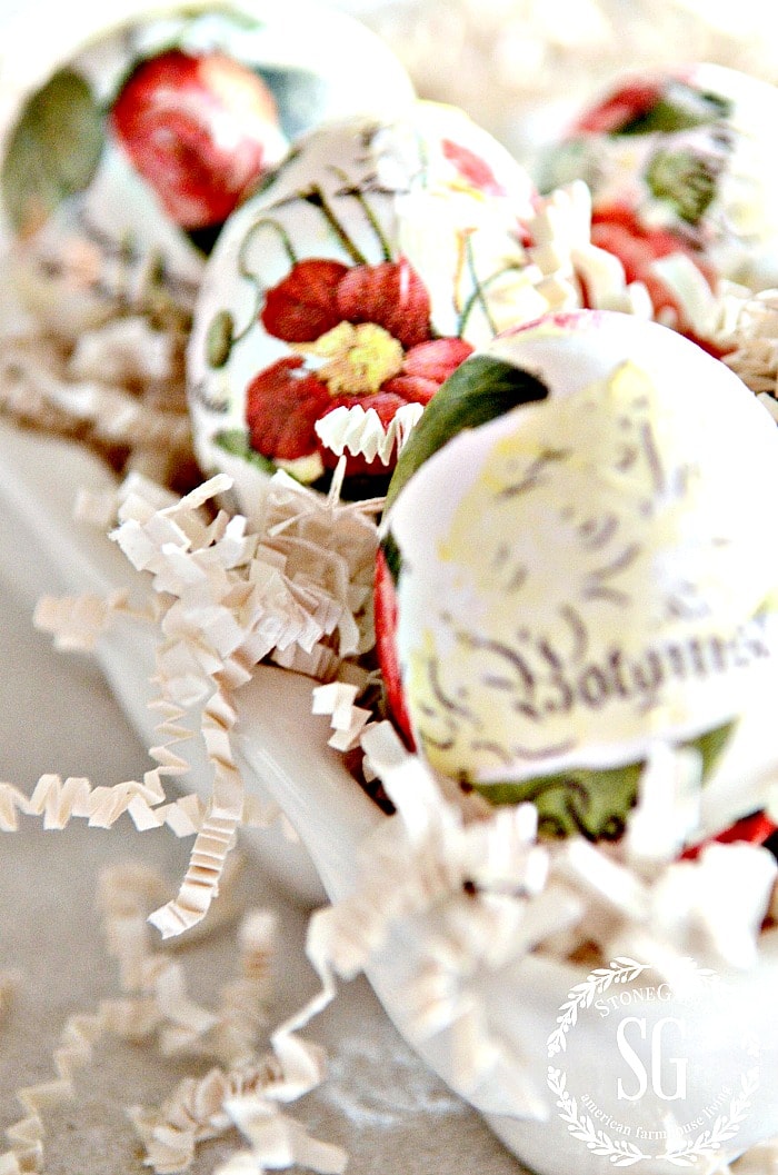 TORN TISSUE EGGS-in ironstone egg carton-stonegableblog.com