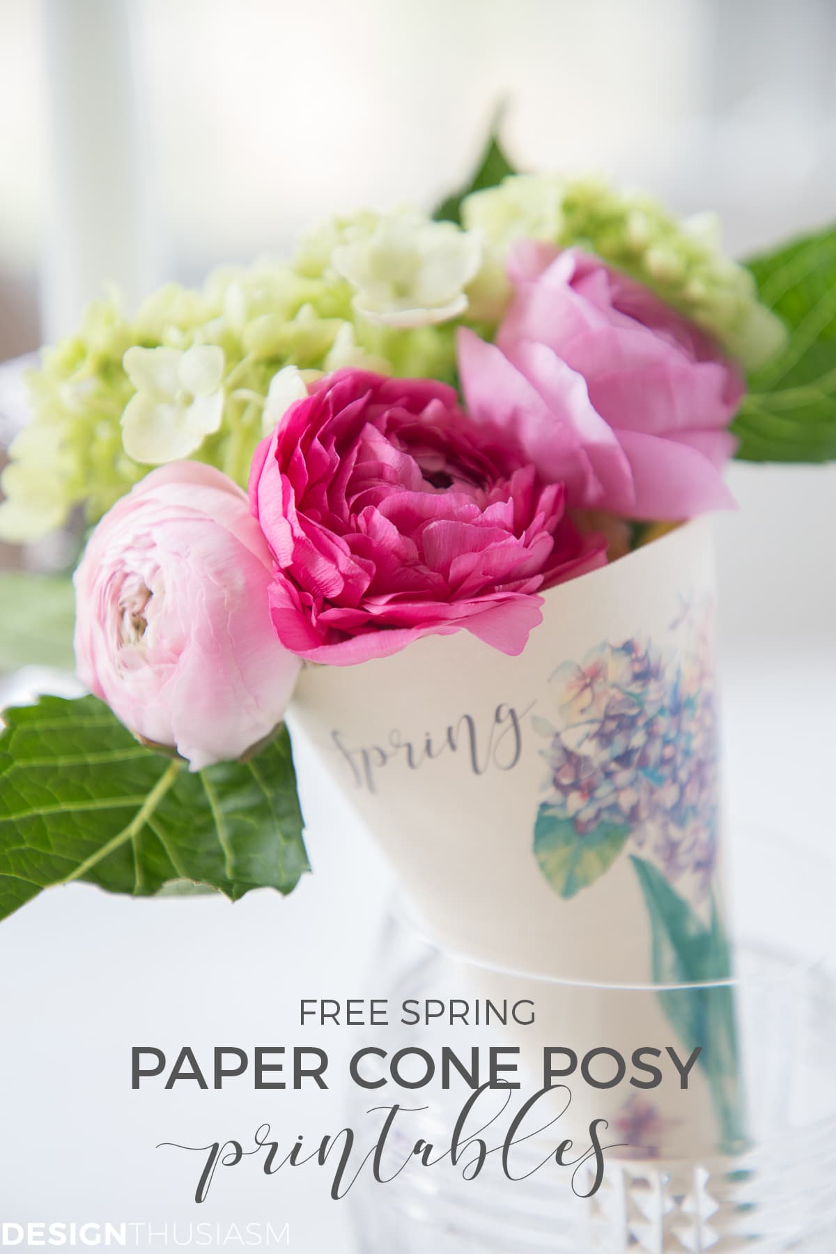 spring printable paper cone posy with flowers