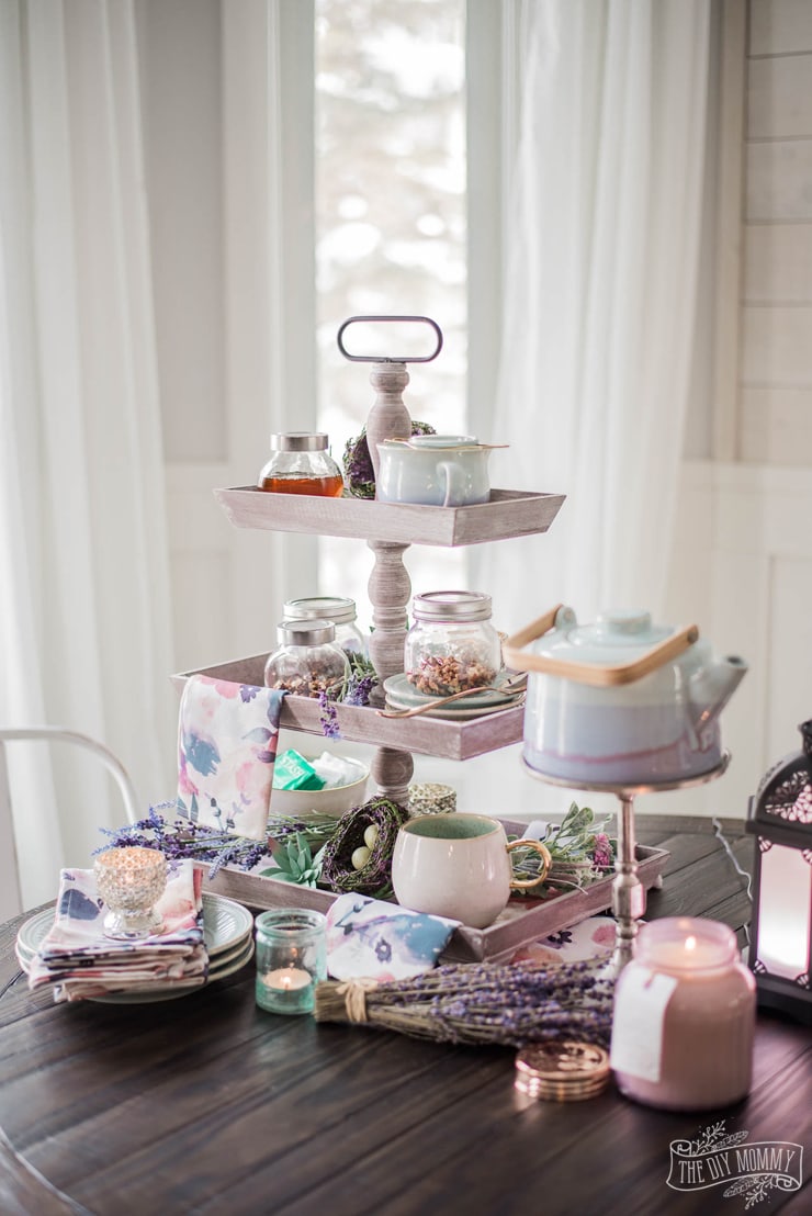 Lavender-and-Aqua-Spring-Tea-Station-Tiered-Tray