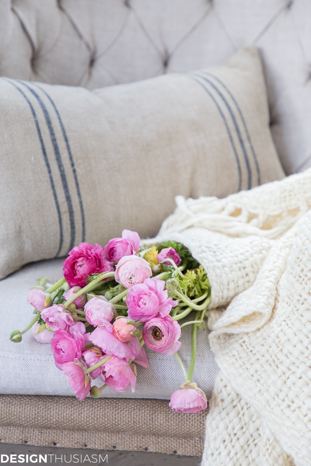 farmhouse spring decor flowers on chair