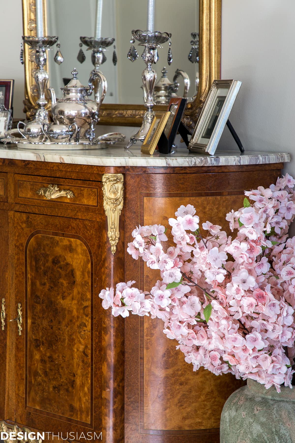 farmhouse spring decor cherry blossoms in vase