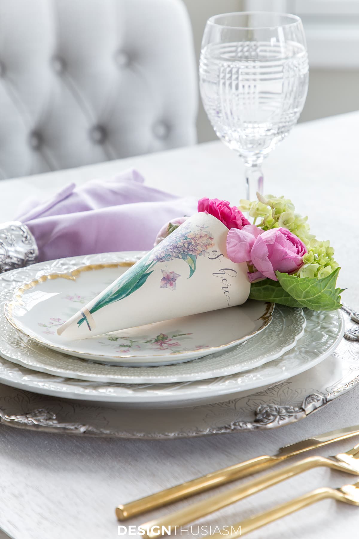 paper cone posy on plate