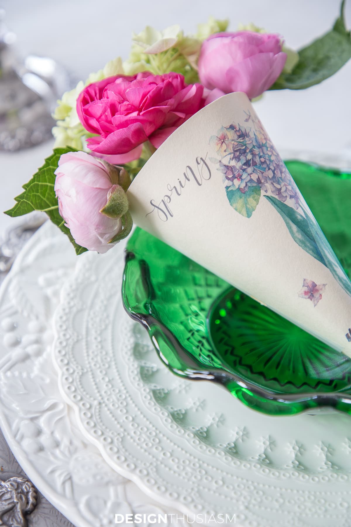 printable paper cone posy in bowl
