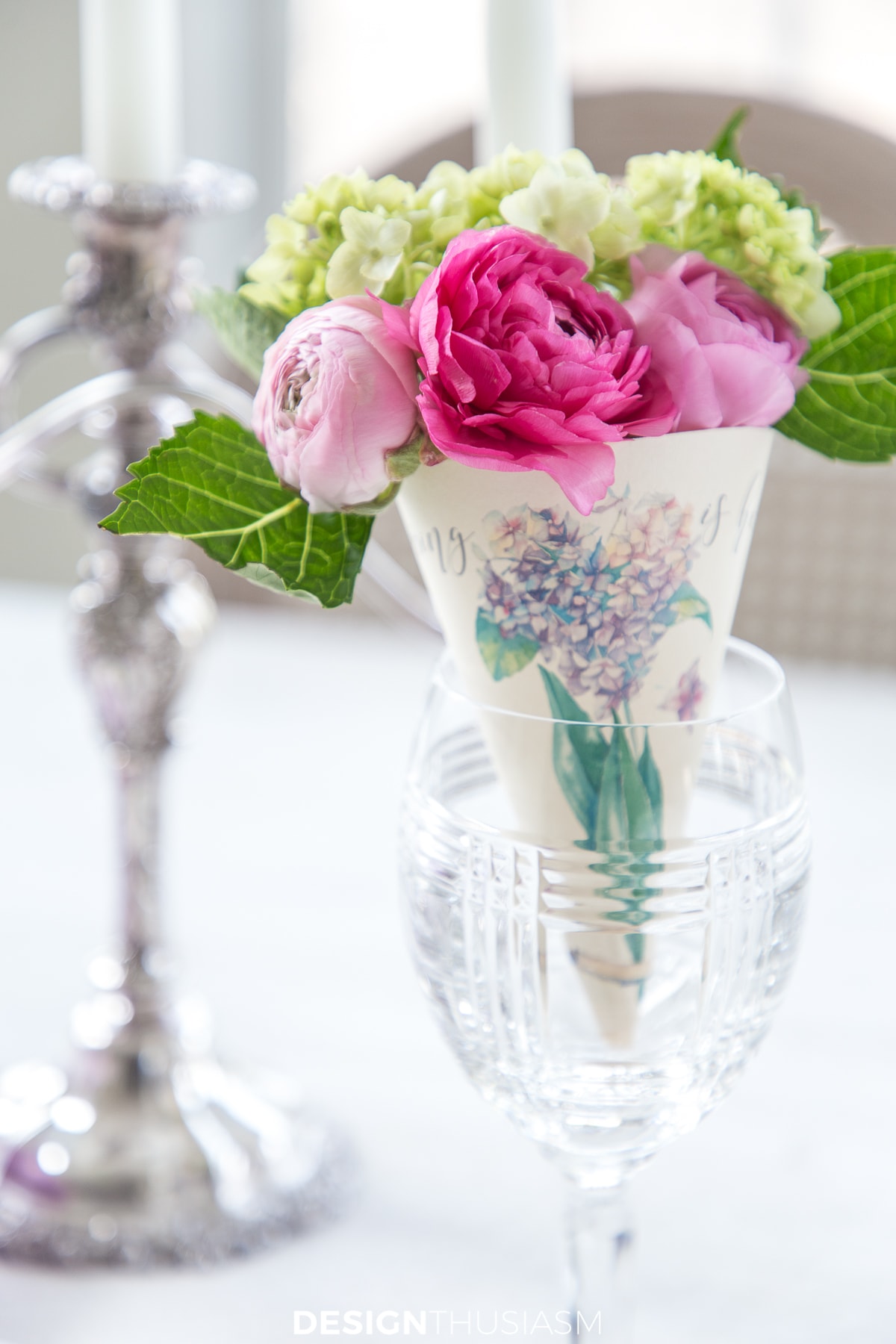 printable paper cone posy in glass
