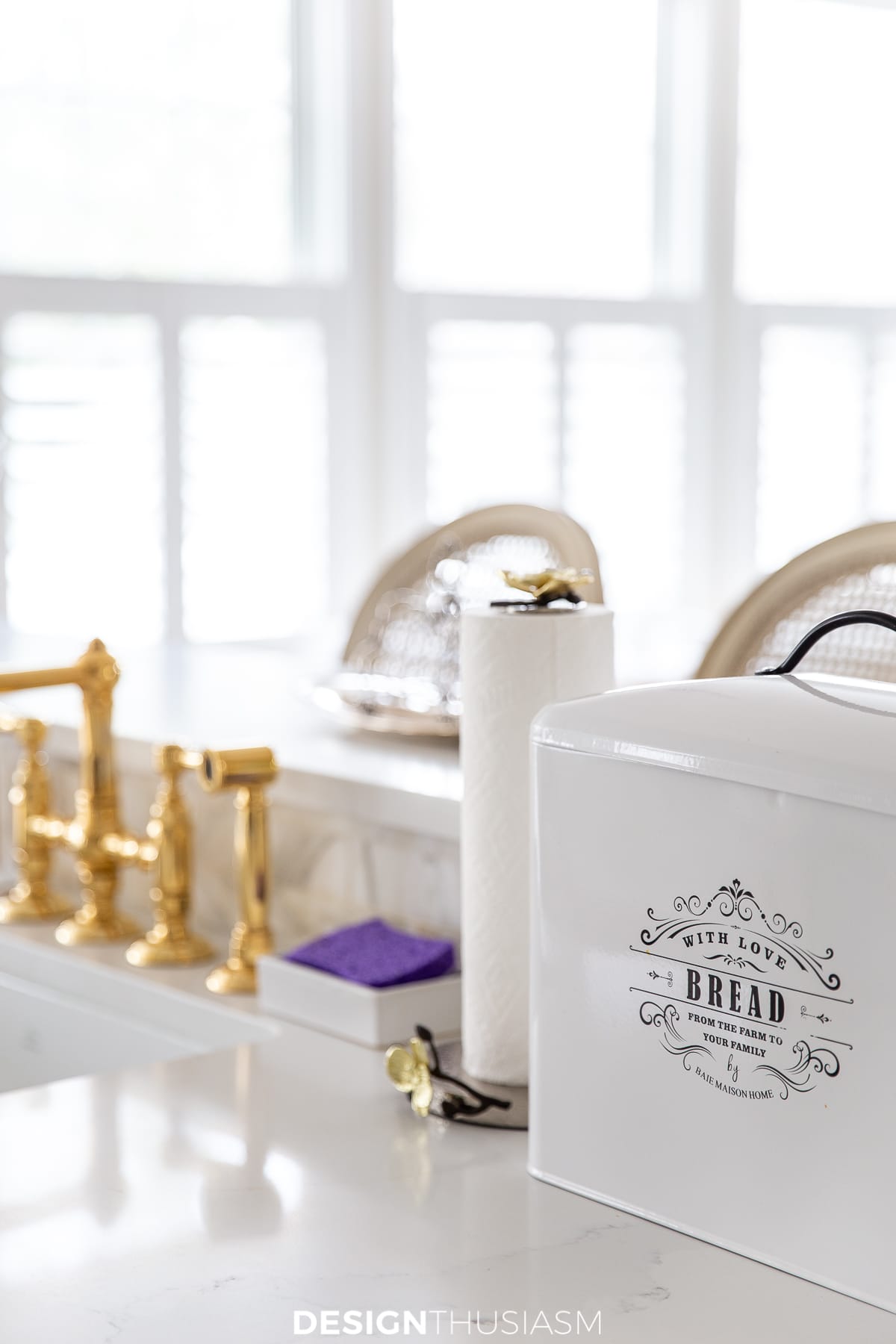 organized kitchen counters with bread box