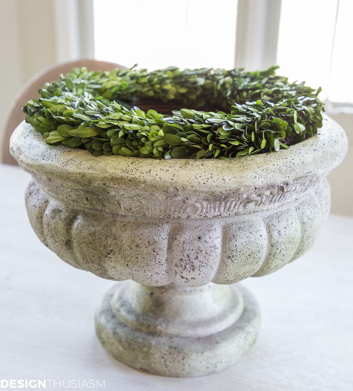 wreath on planter for easy Easter centerpieces