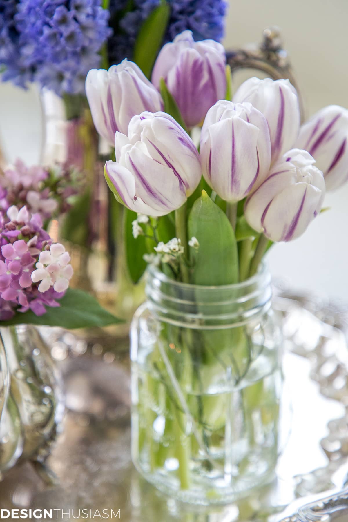 summer refresh bathroom decor tulips on a tray