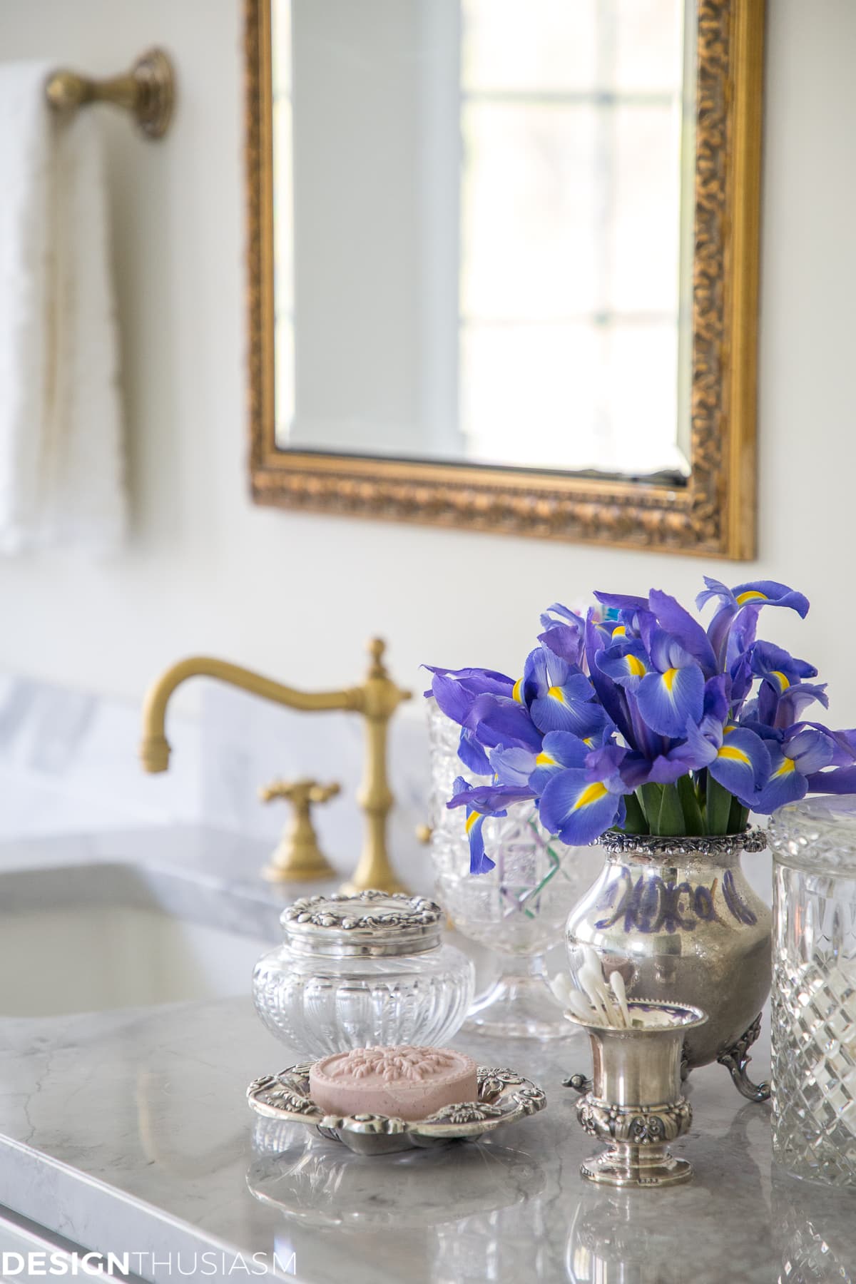 summer refresh bathroom decor with vintage vanity pieces