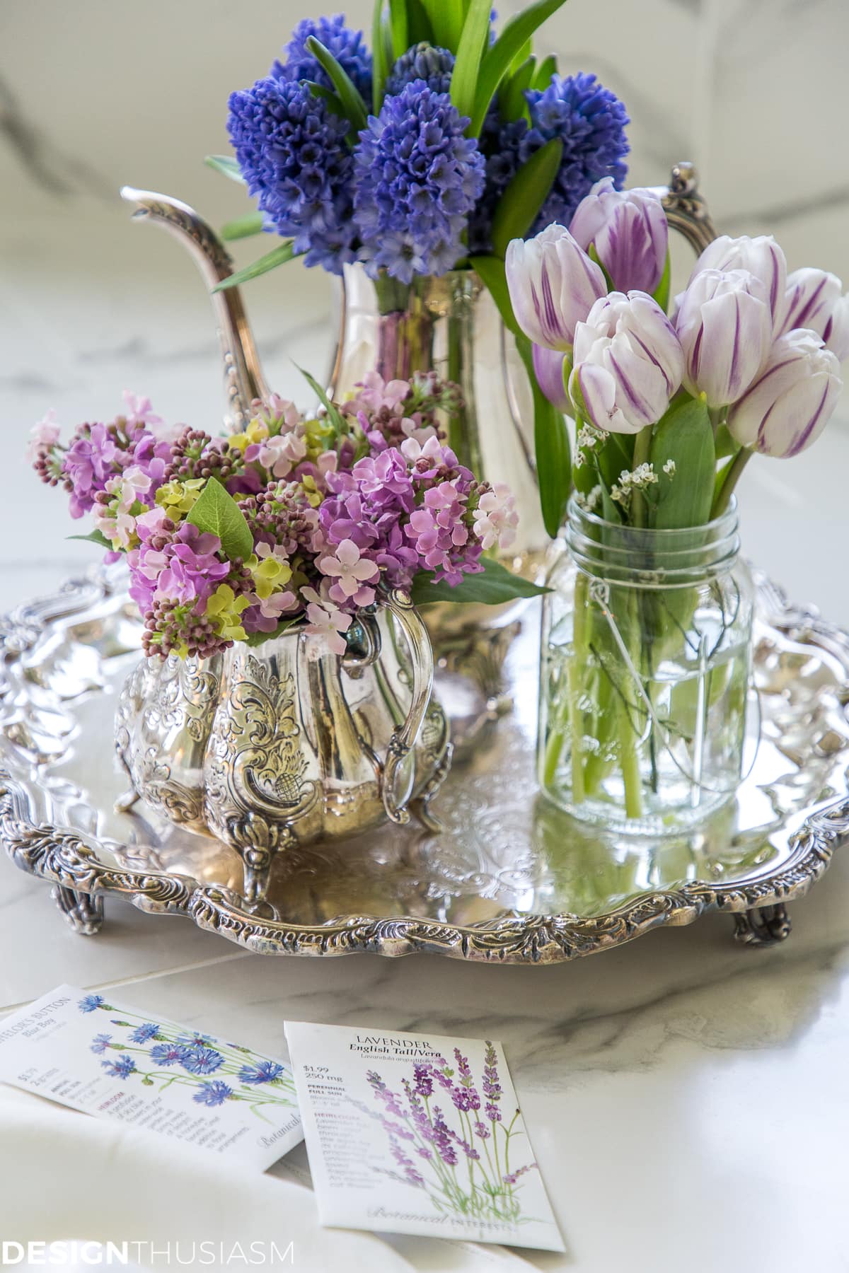 summer refresh bathroom decor flowers on a tray