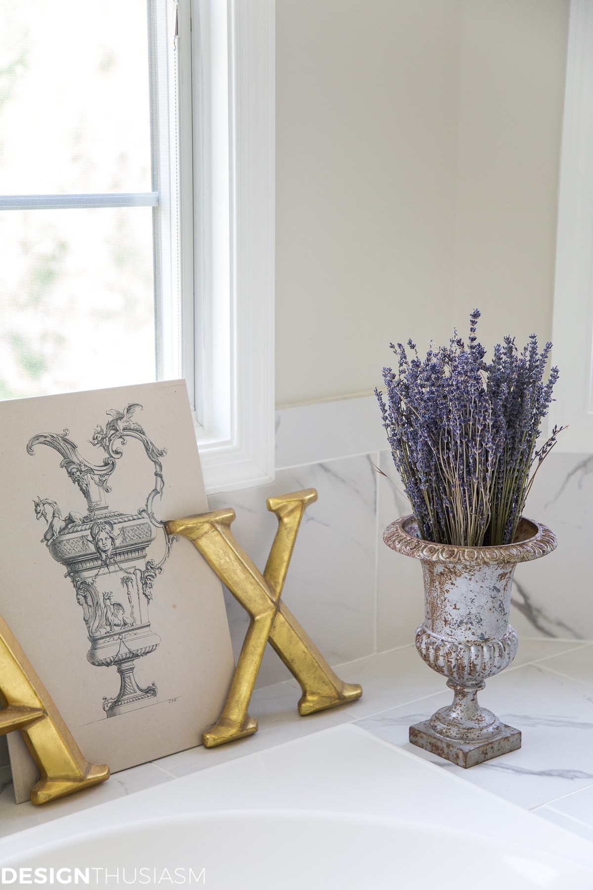 summer refresh bathroom decor lavender in an urn