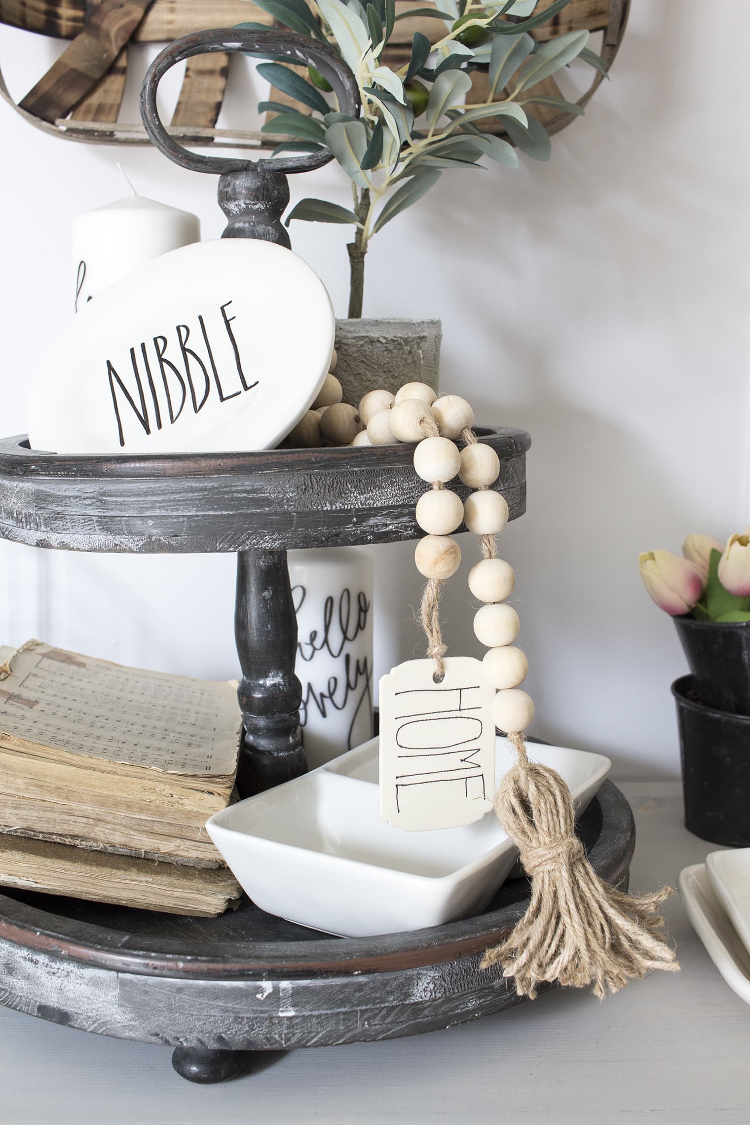 Boho Farmhouse Wood Bead Garland with Tassles