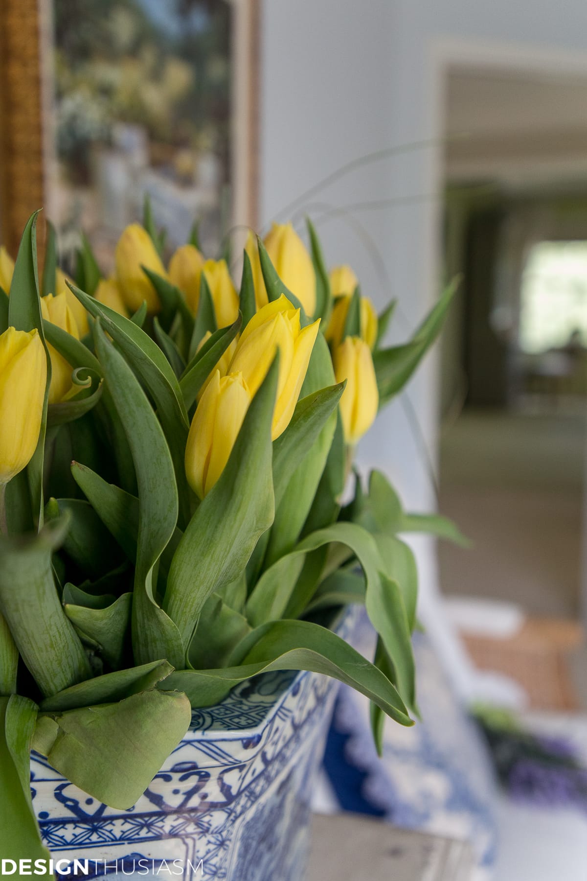 summer guest room with yellow tulips