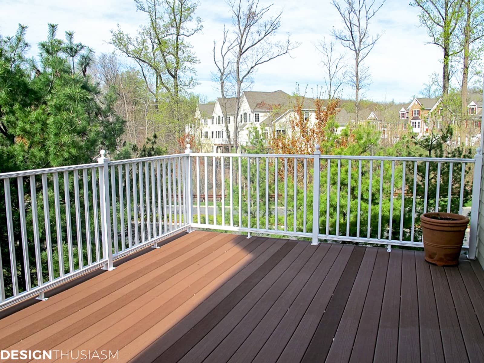 back patio with white railing