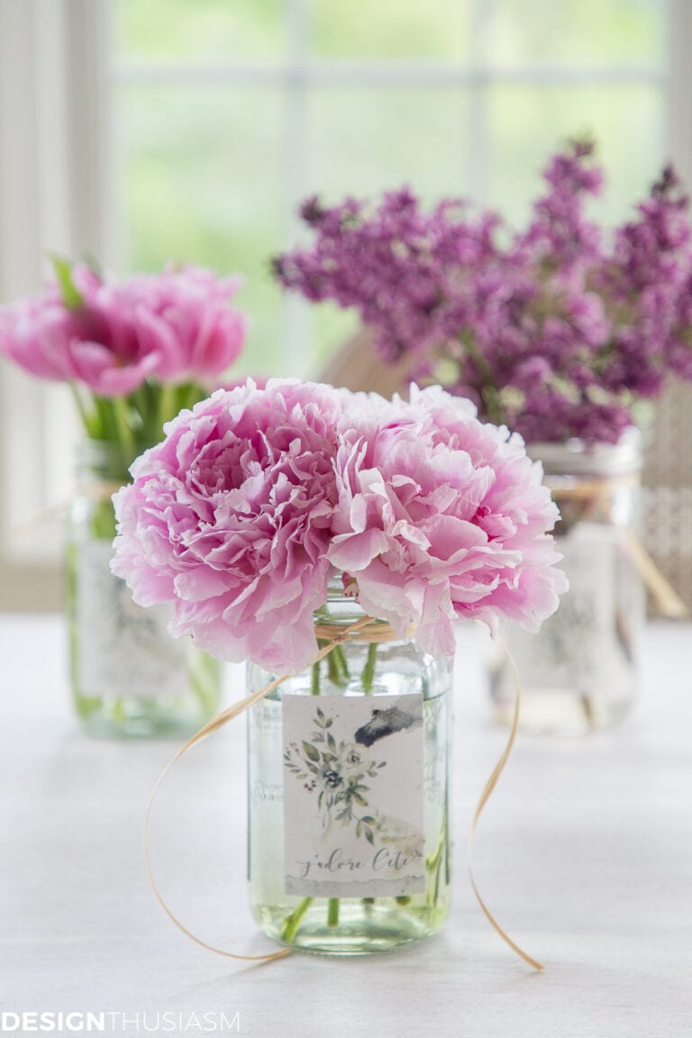 mason jar centerpiece with summer printable label
