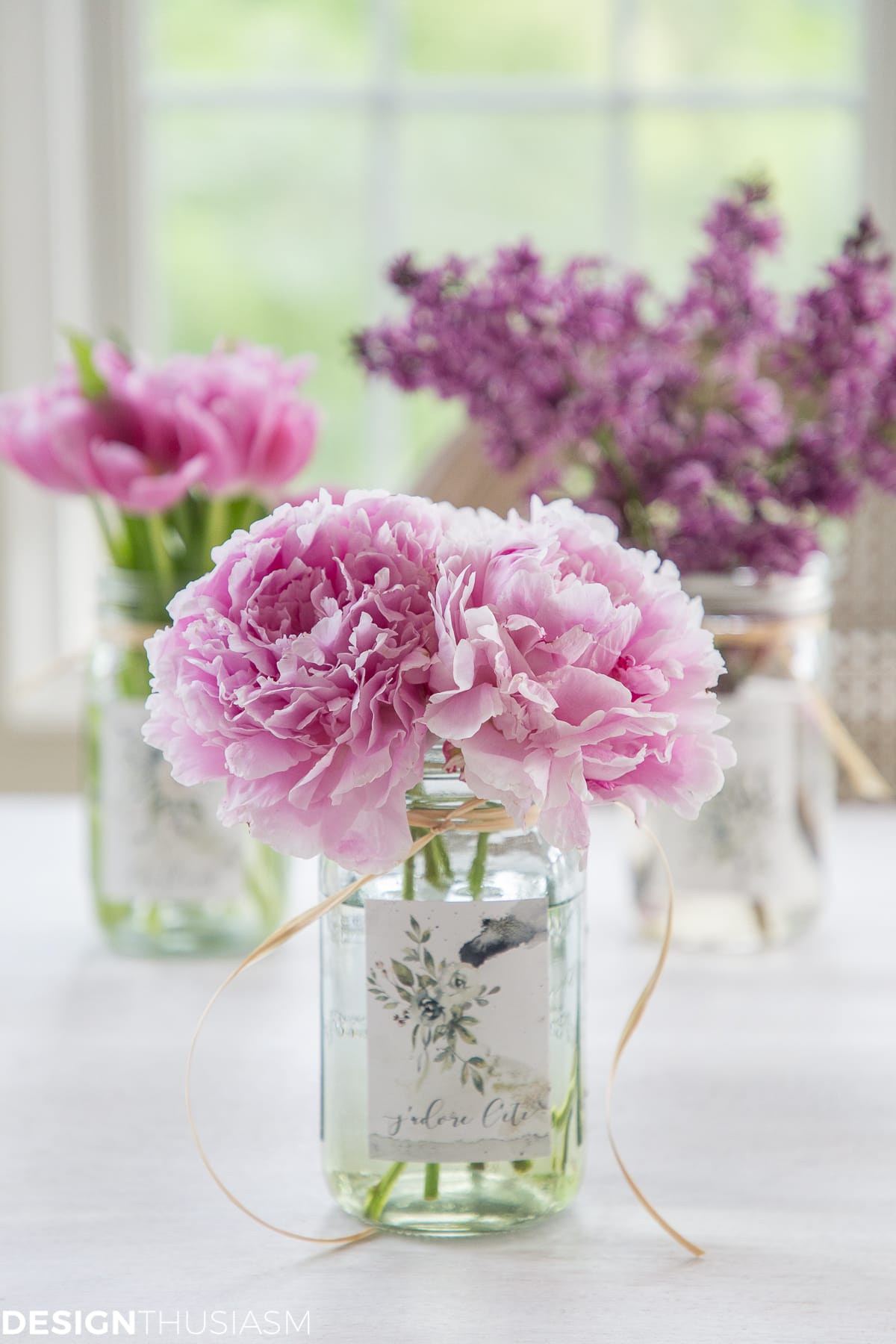 mason jar centerpiece with summer printable label