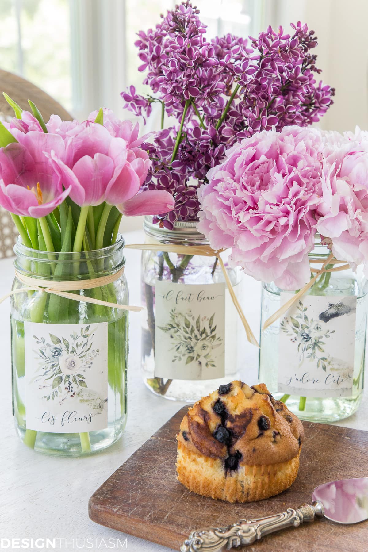 summer flower printables on mason jar labels