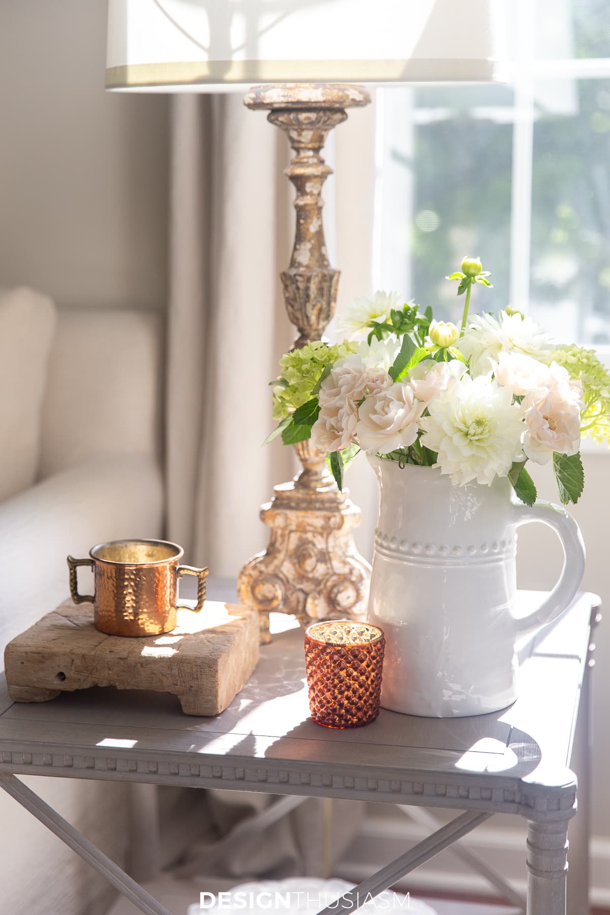 side table with copper accents