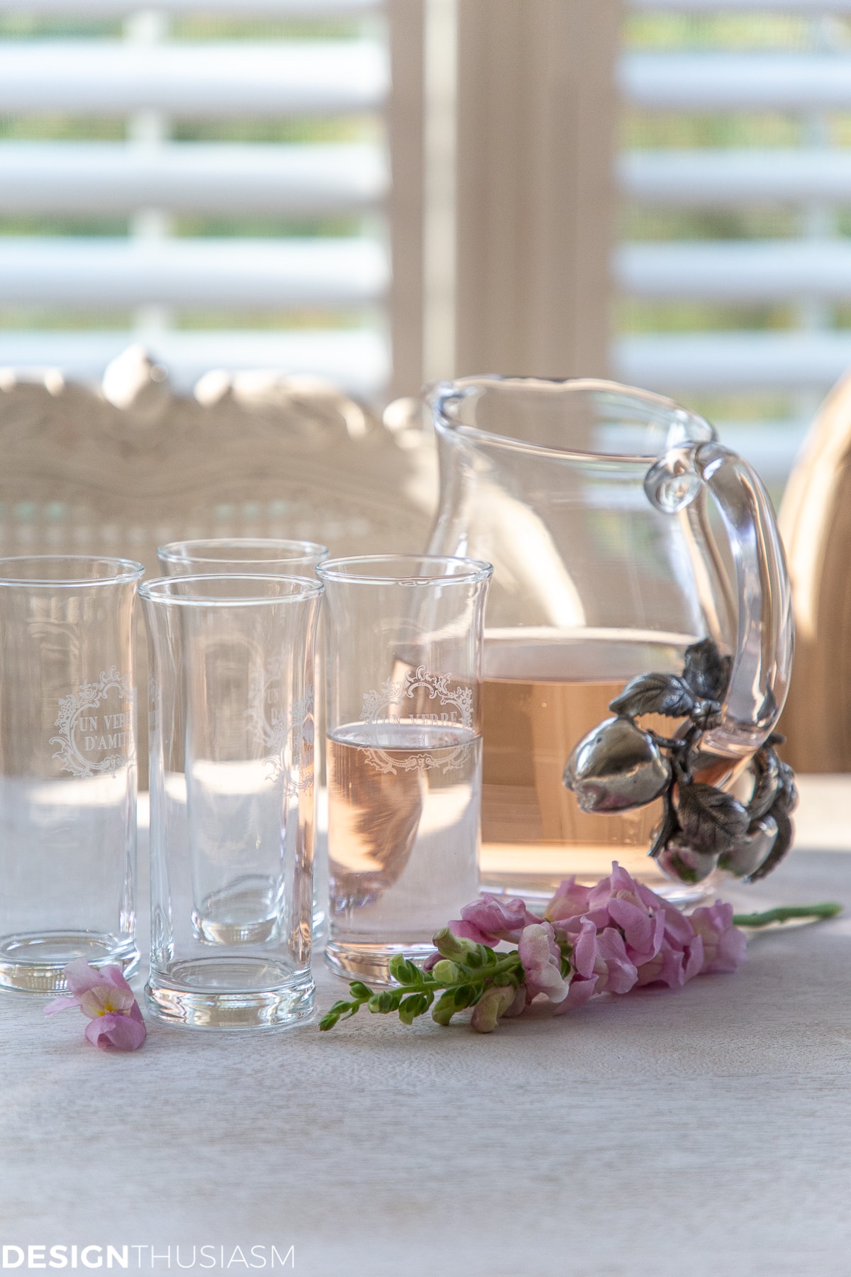 kitchen breakfast bar pitcher and glasses