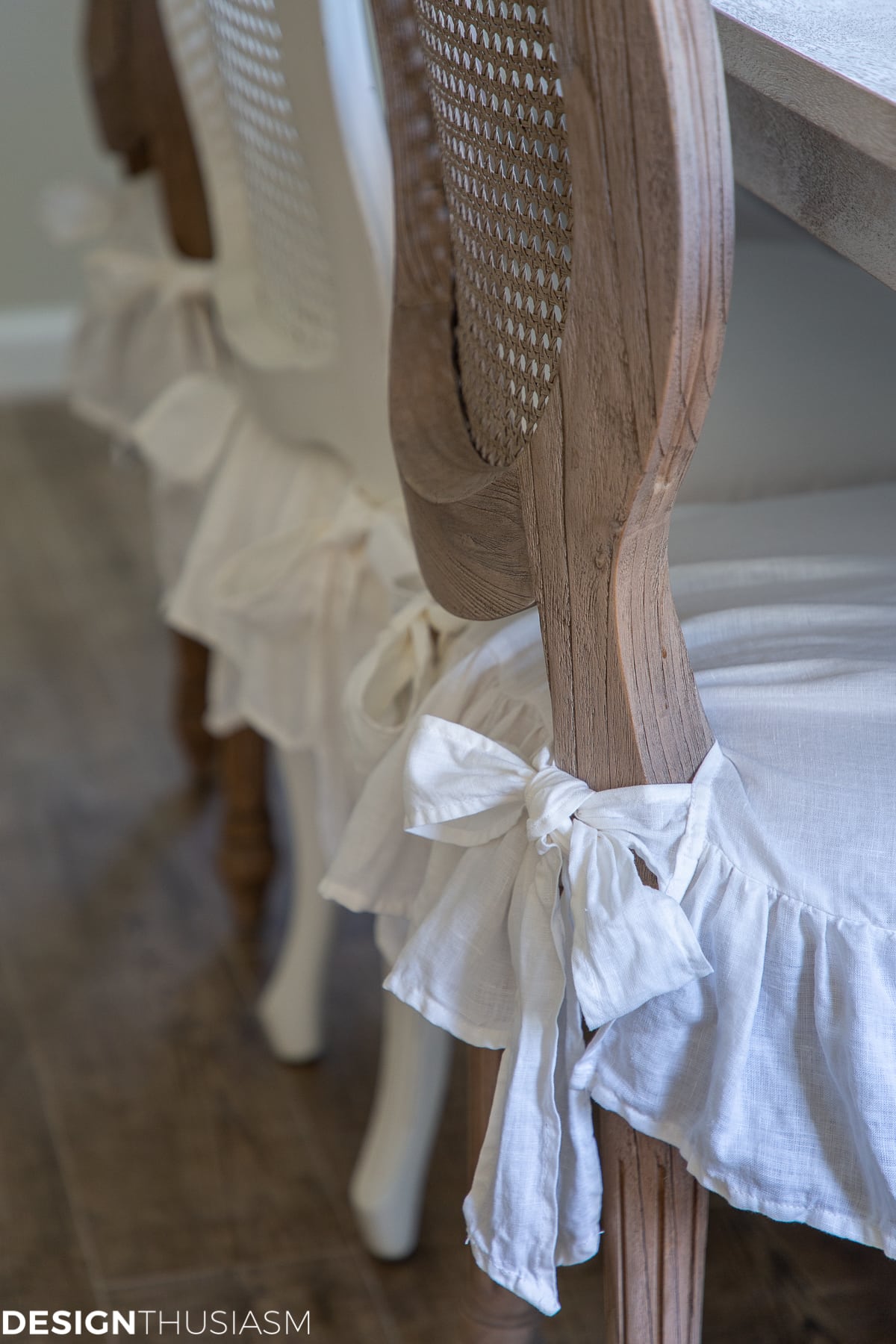 white linen ruffled chair covers
