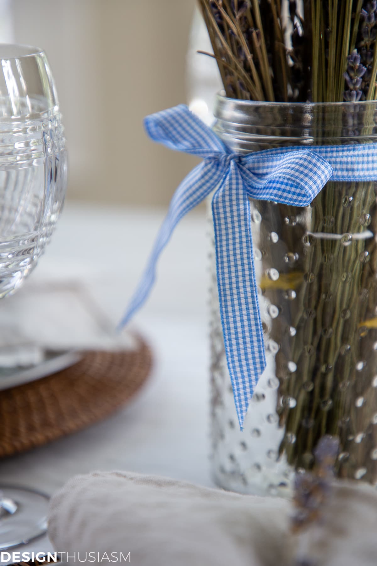gingham check bow on mason jar