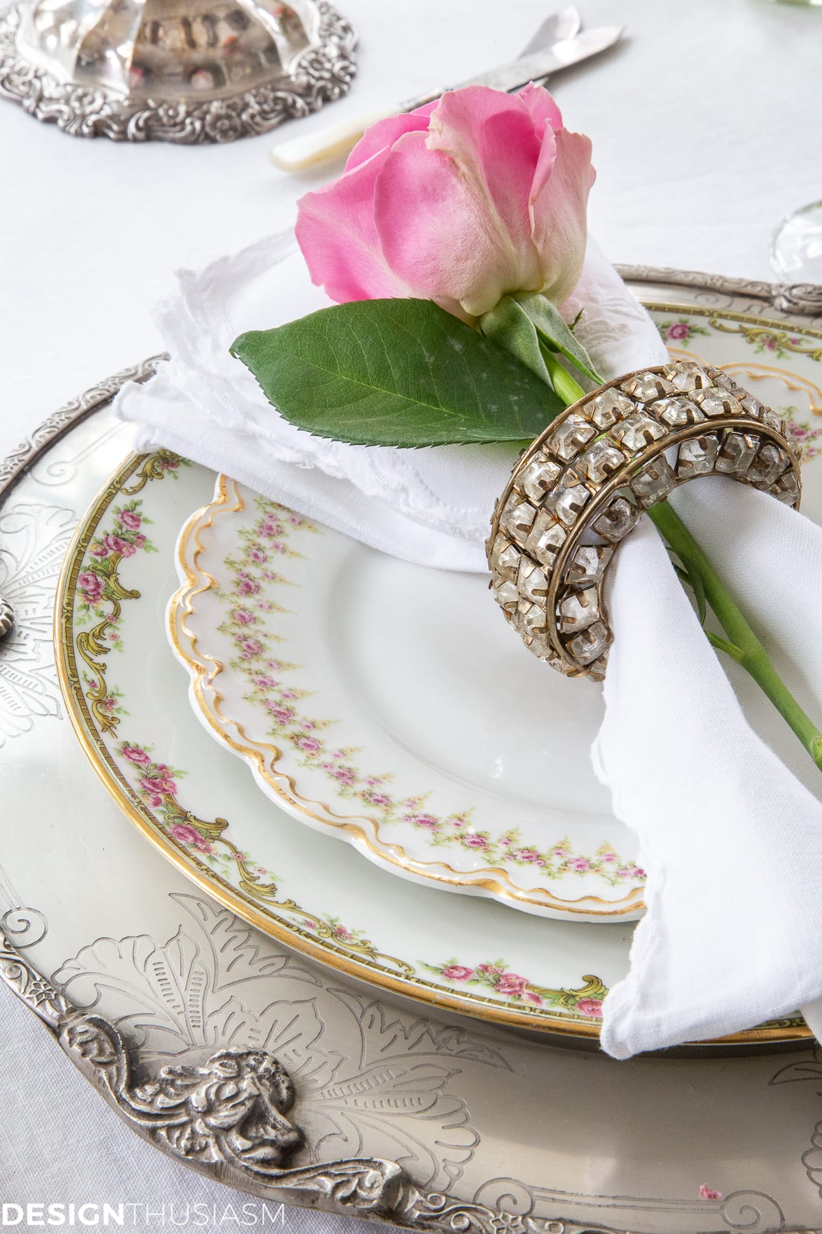 mixed china in a white dining table setting