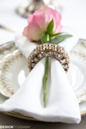 white dining table setting with white napkins