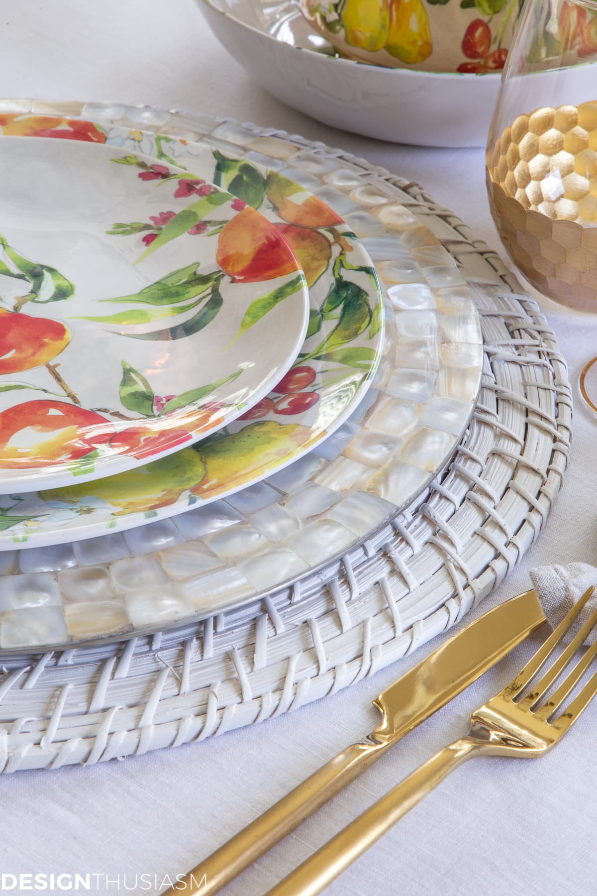 colorful plates in an informal table setting