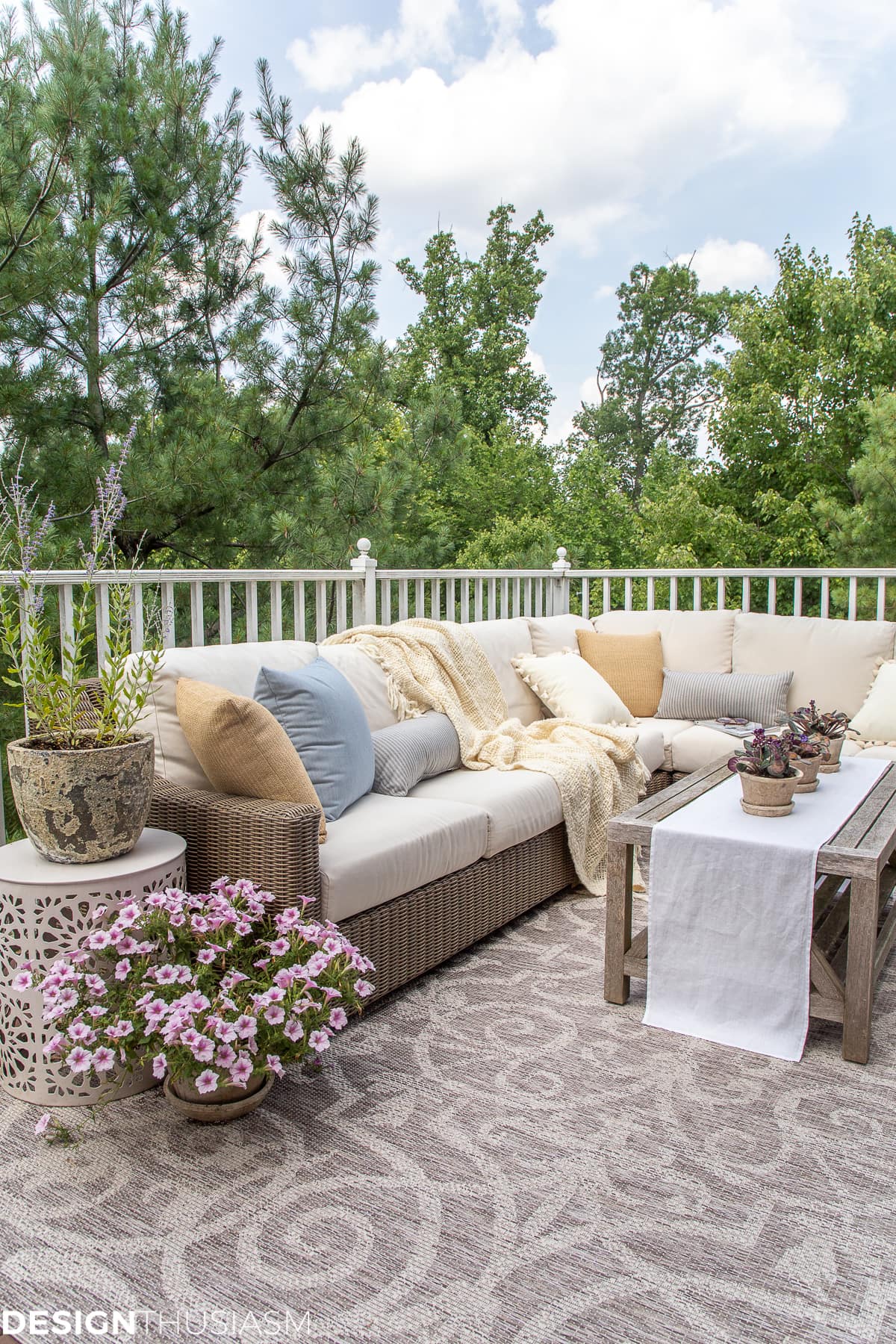 patio ideas with outdoor pillows and rug
