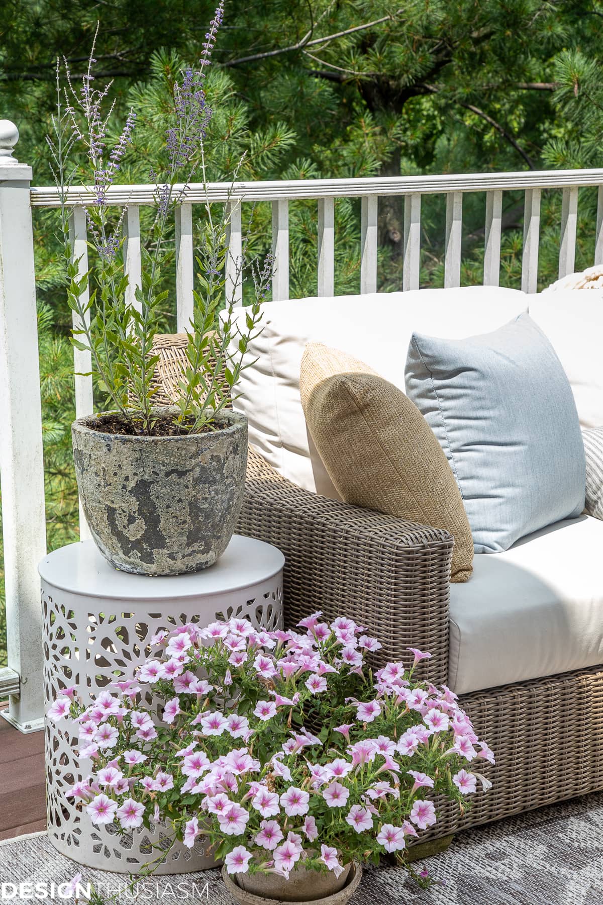 patio accessories and distressed planter