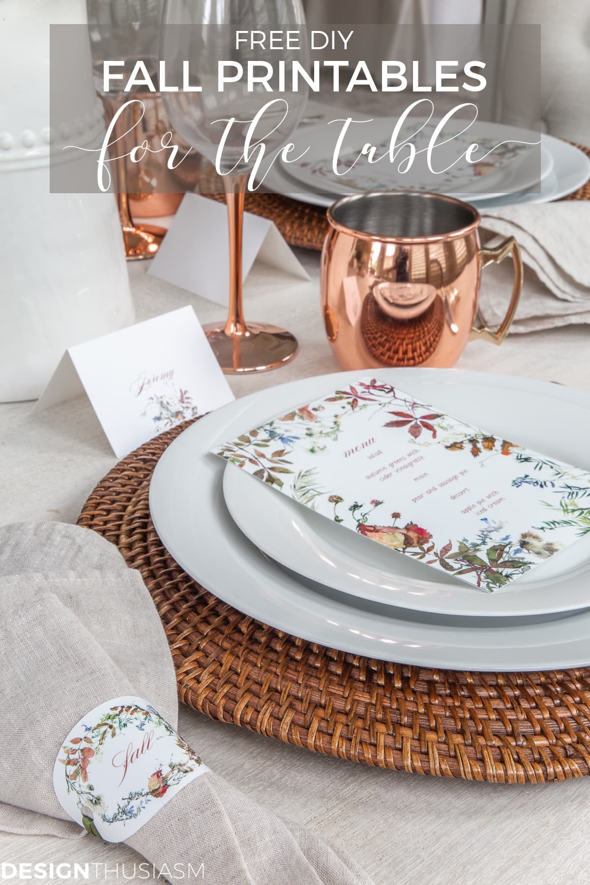 fall printable menus in a tablescape
