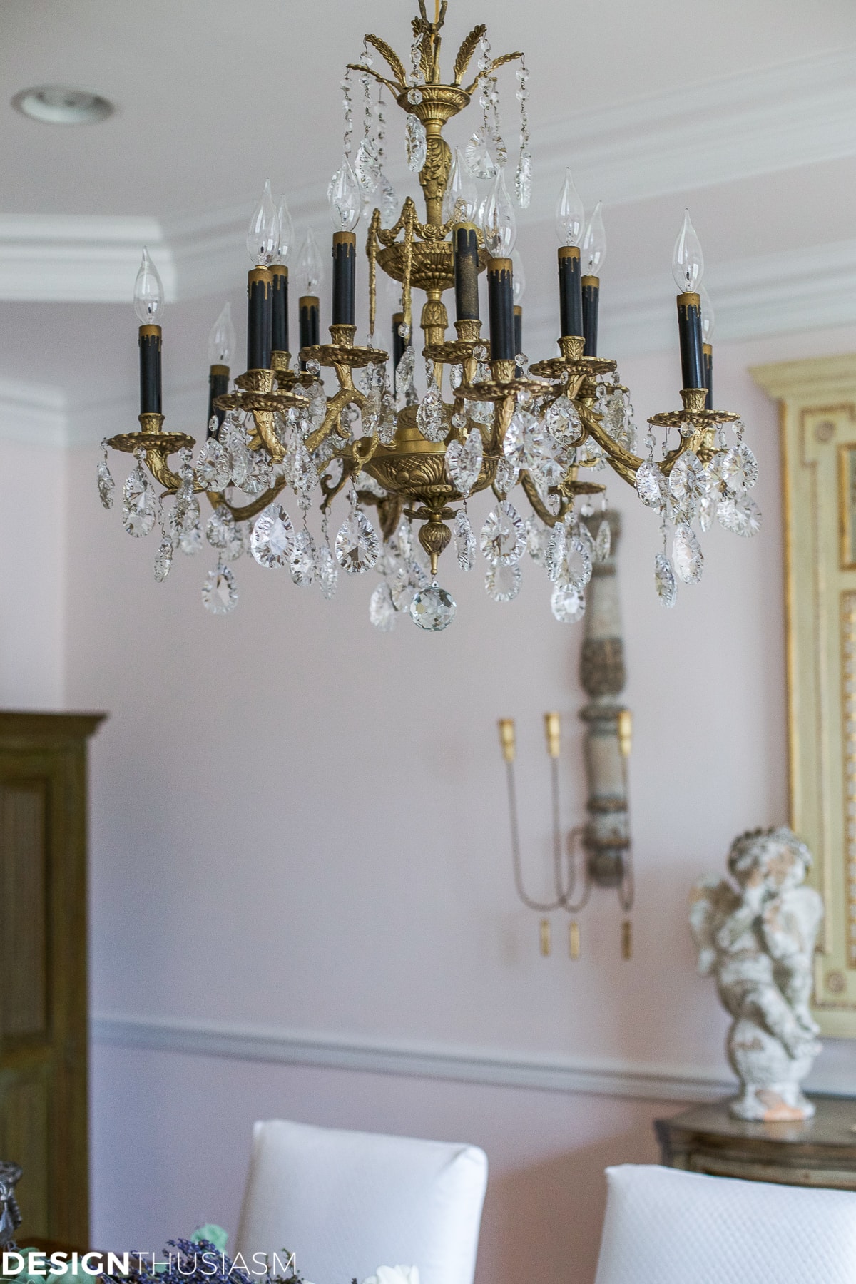 antique chandelier in a french country home