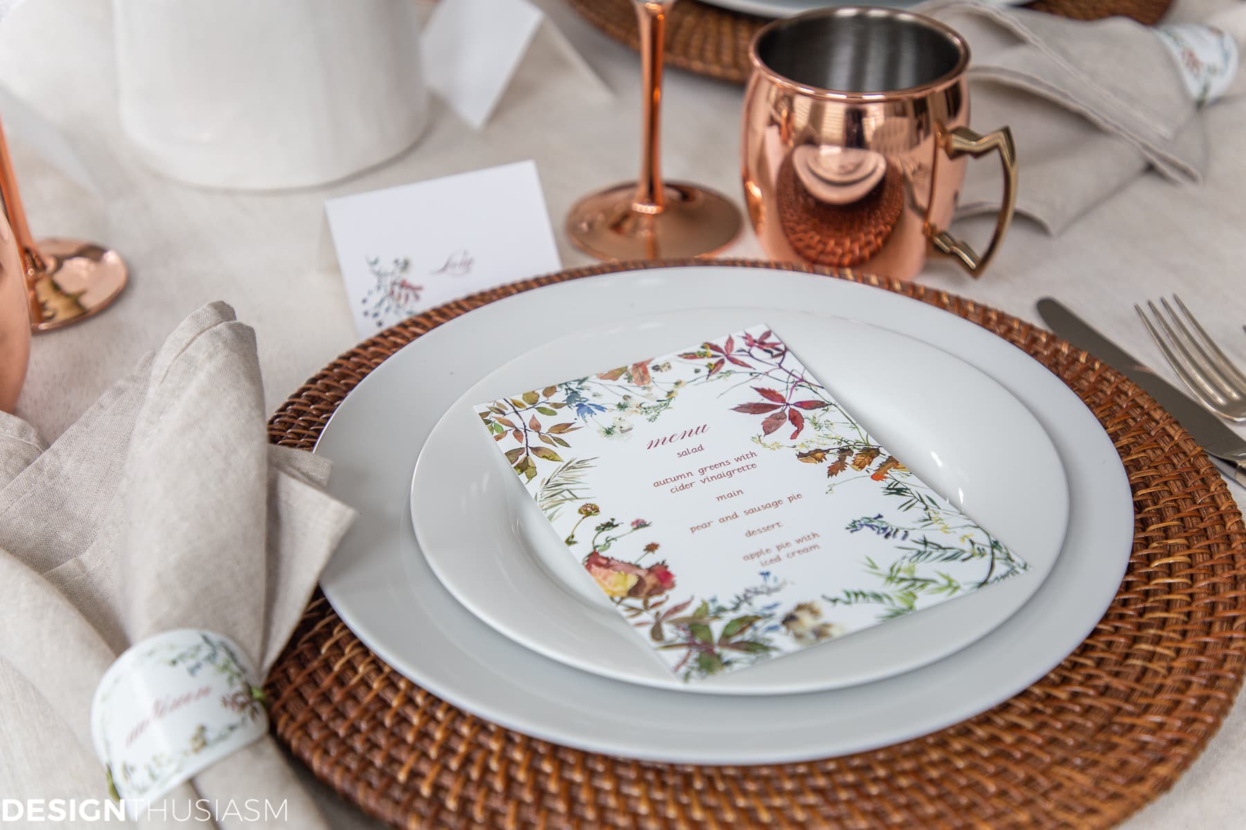 fall printable menus on white dishes