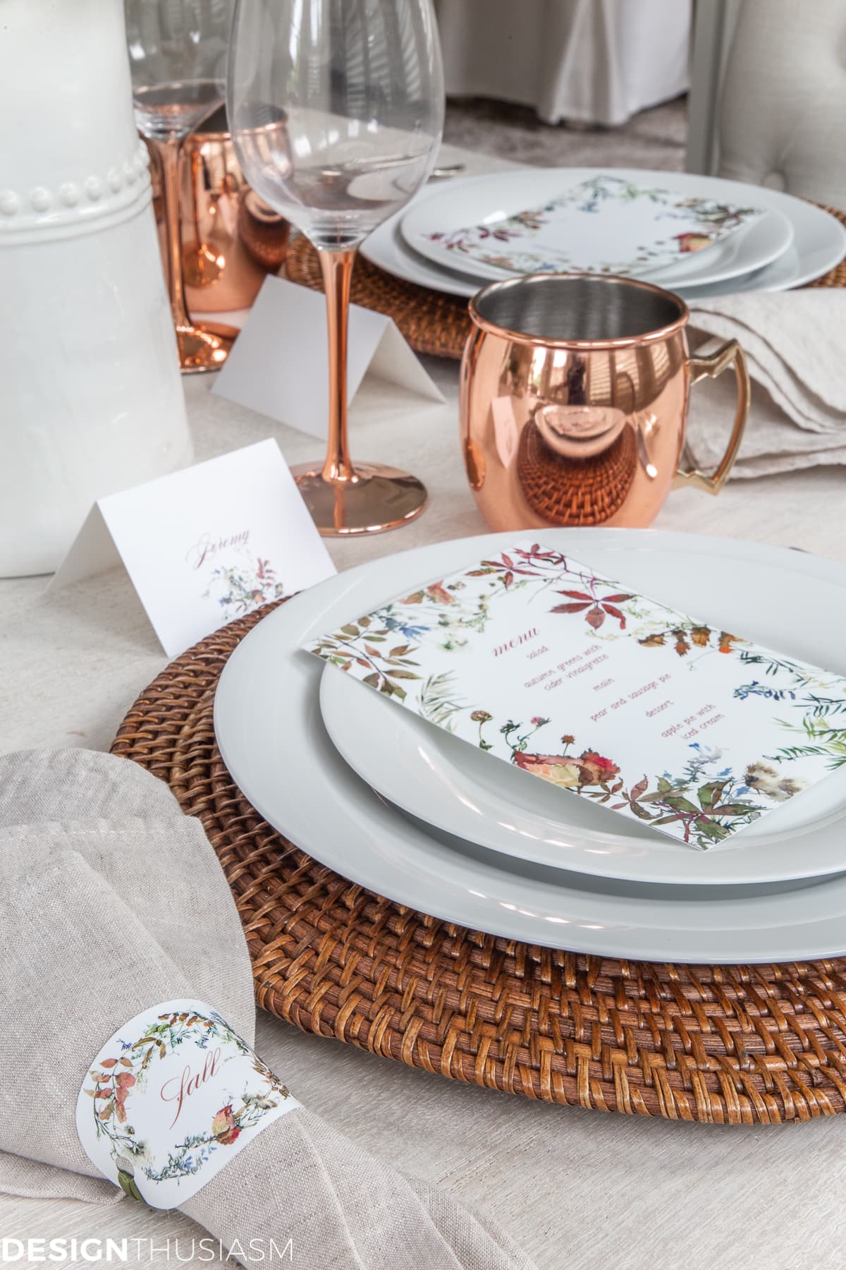 fall printable menus in a tablescape