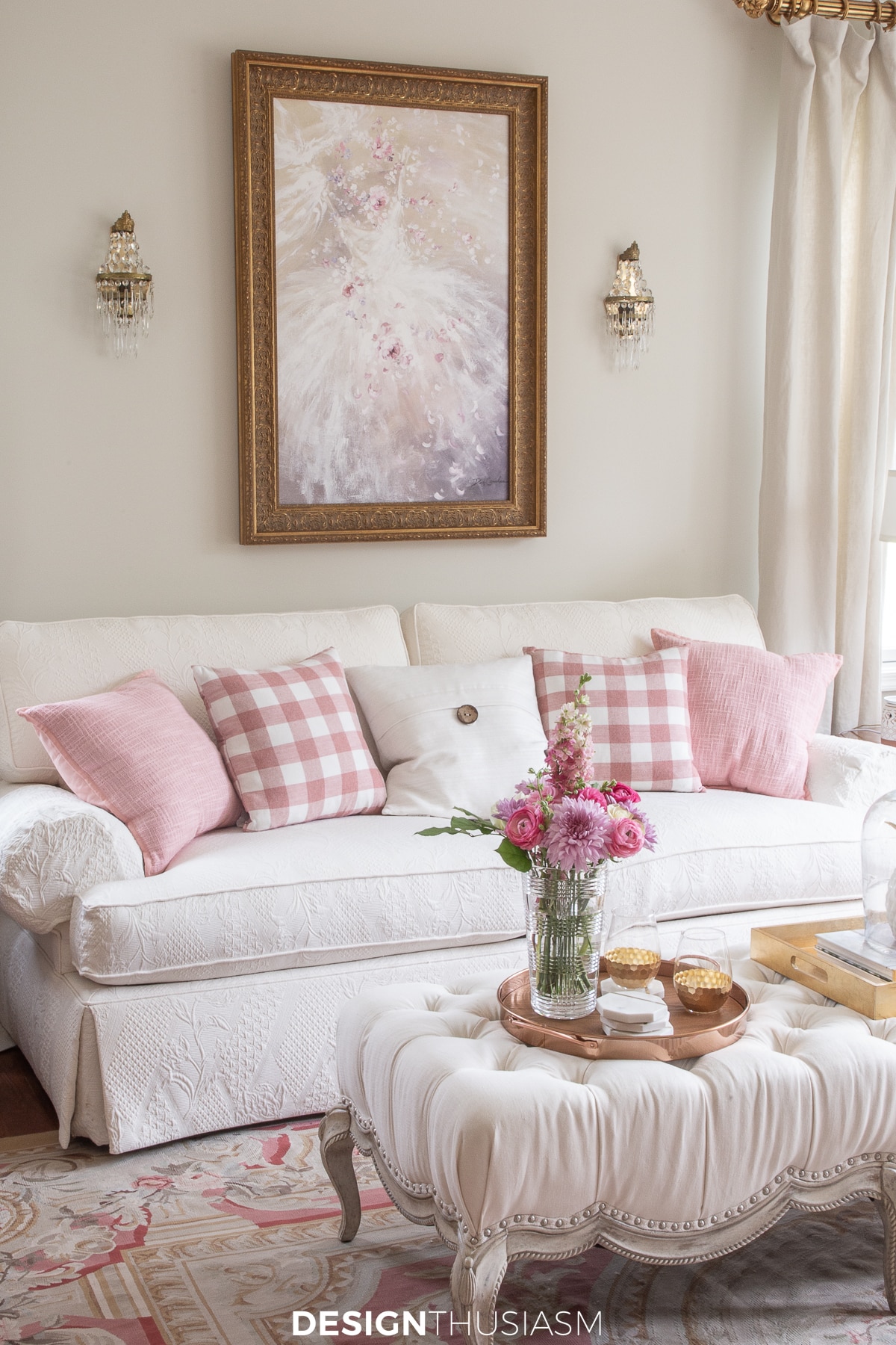 pink glam living room sofa