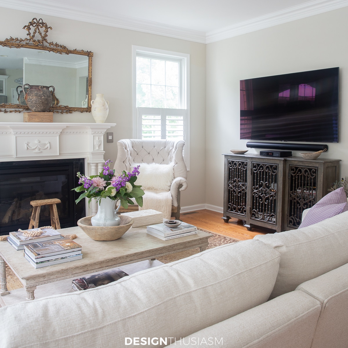 family room TV and console table