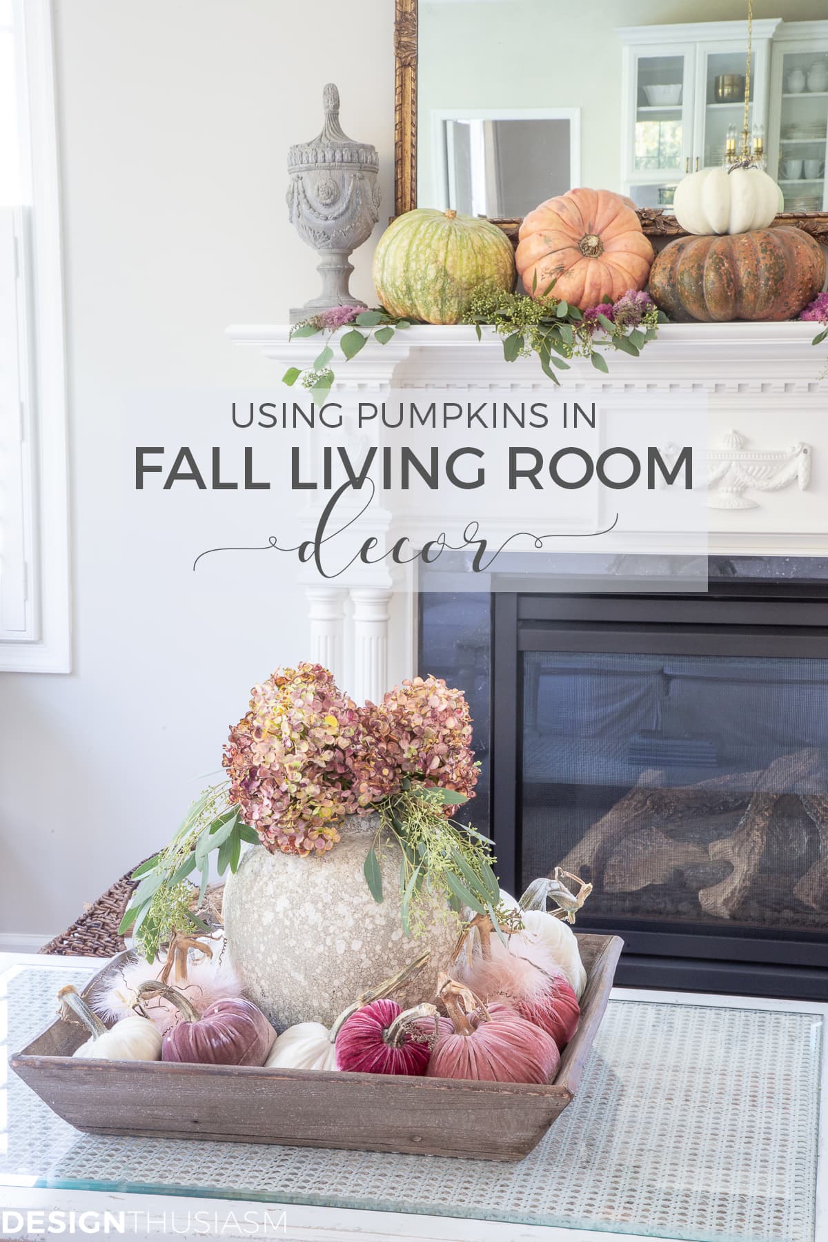 fall living room decor decorating with pumpkins