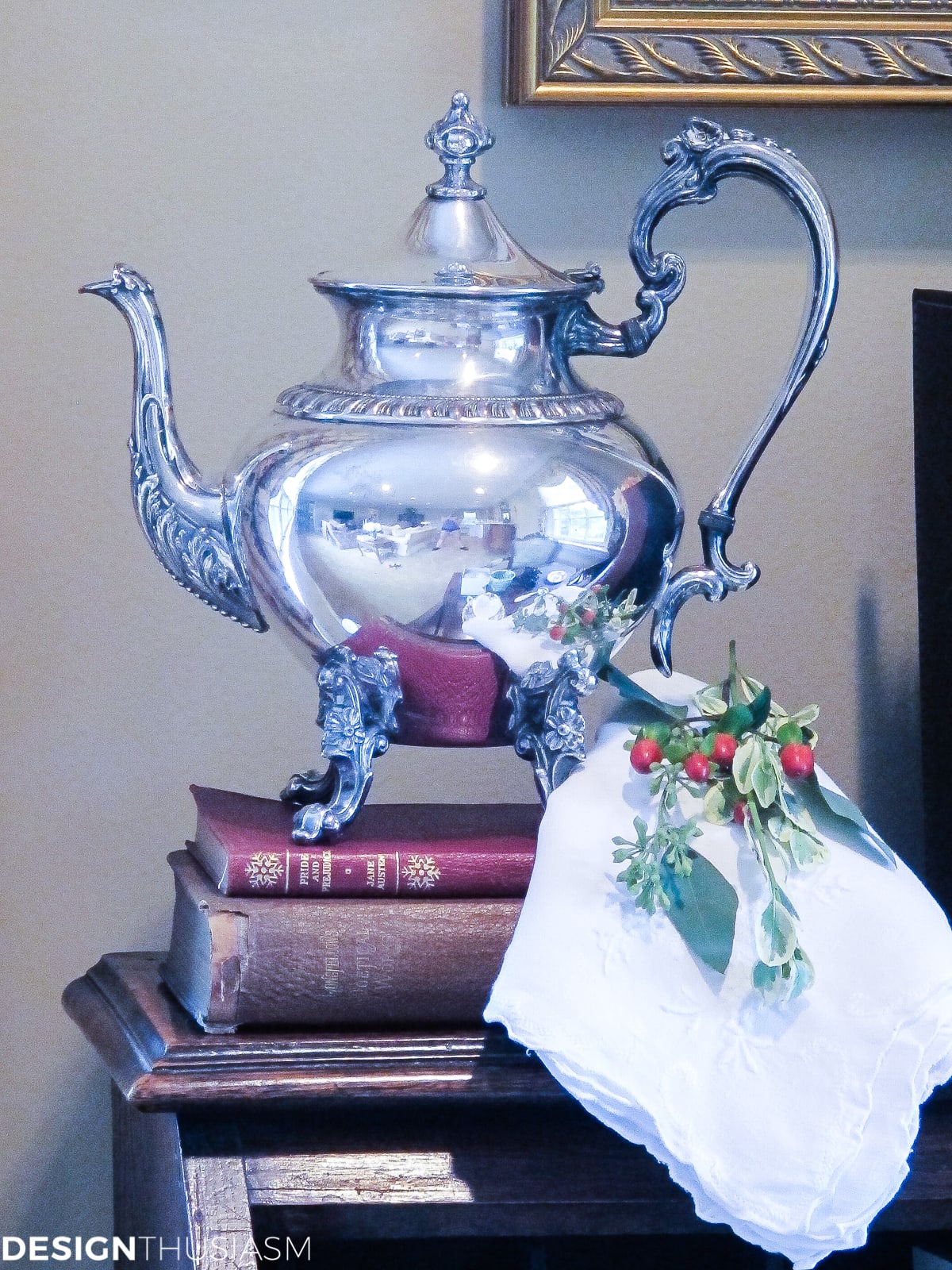 Christmas decoration ideas silver teapot