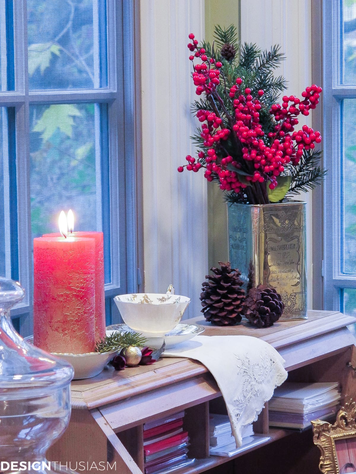 simple Christmas decor on a desk