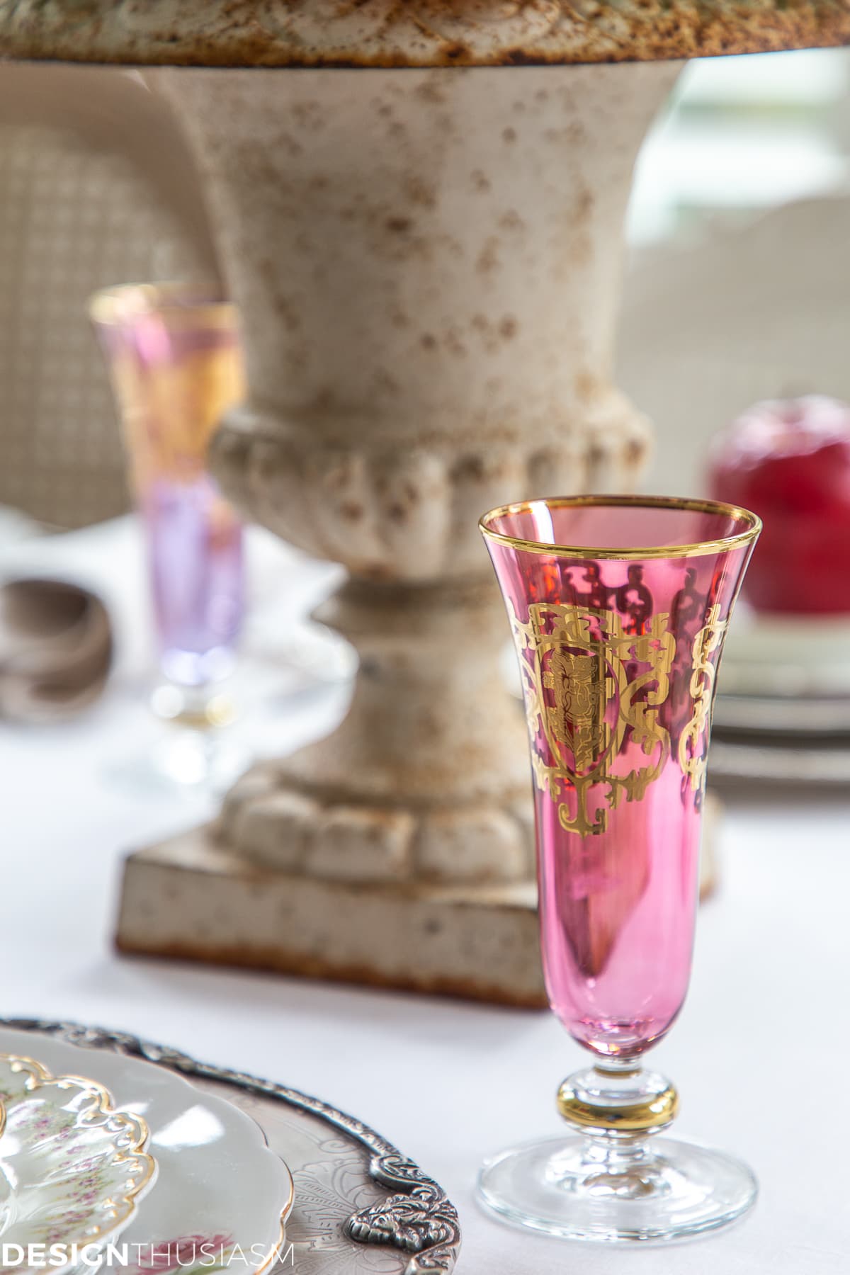 gold painted champagne flutes in assorted colors