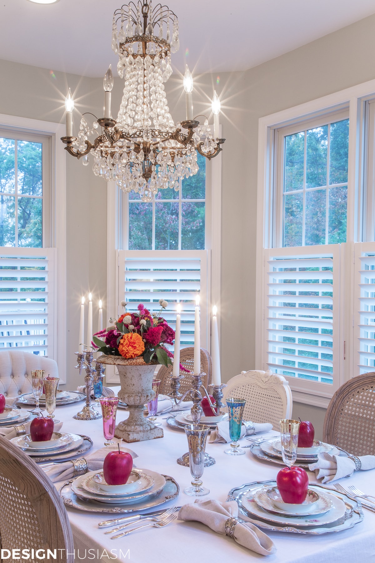 apple decor fall table setting with candlelight 