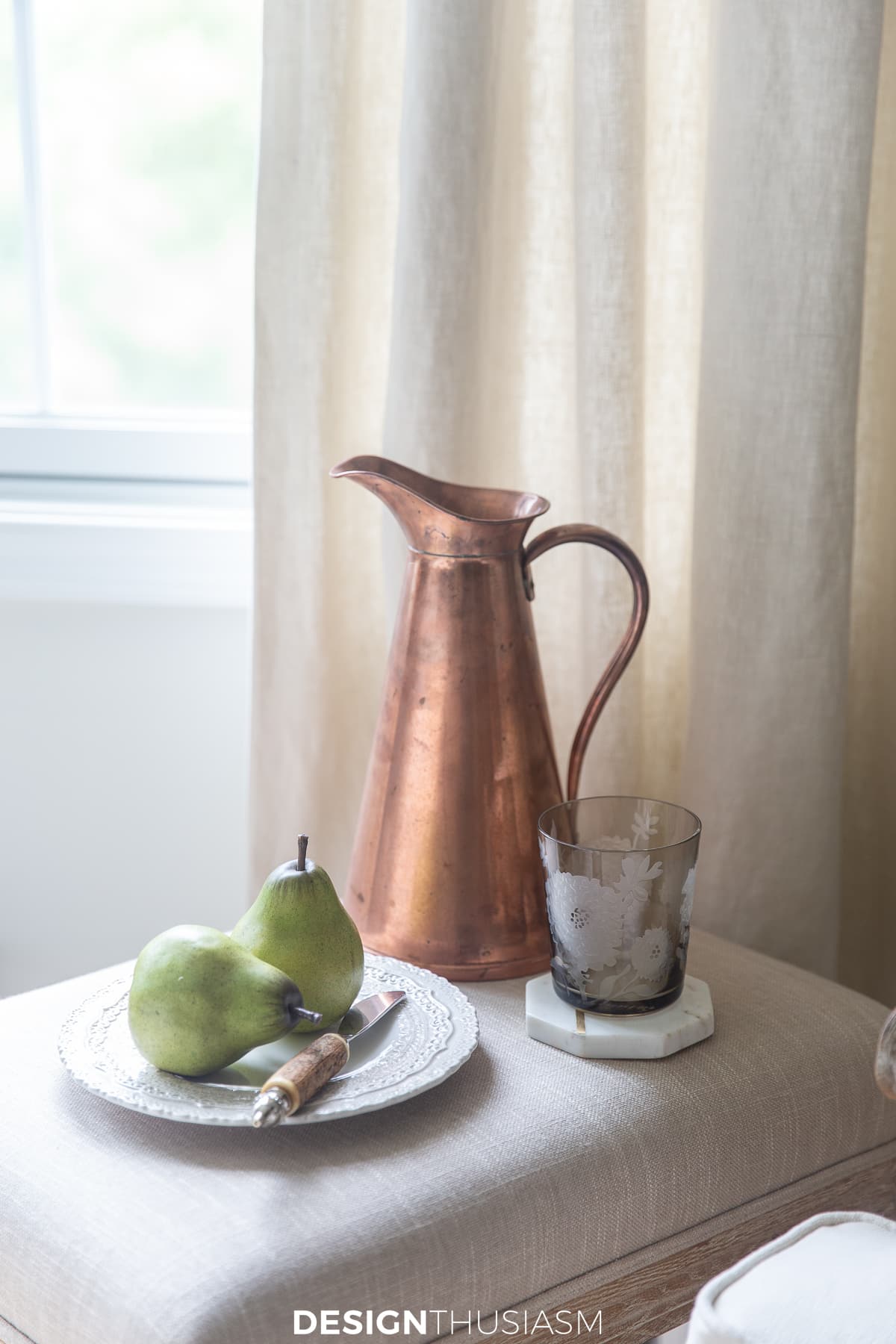 fall guest room pitcher and pears