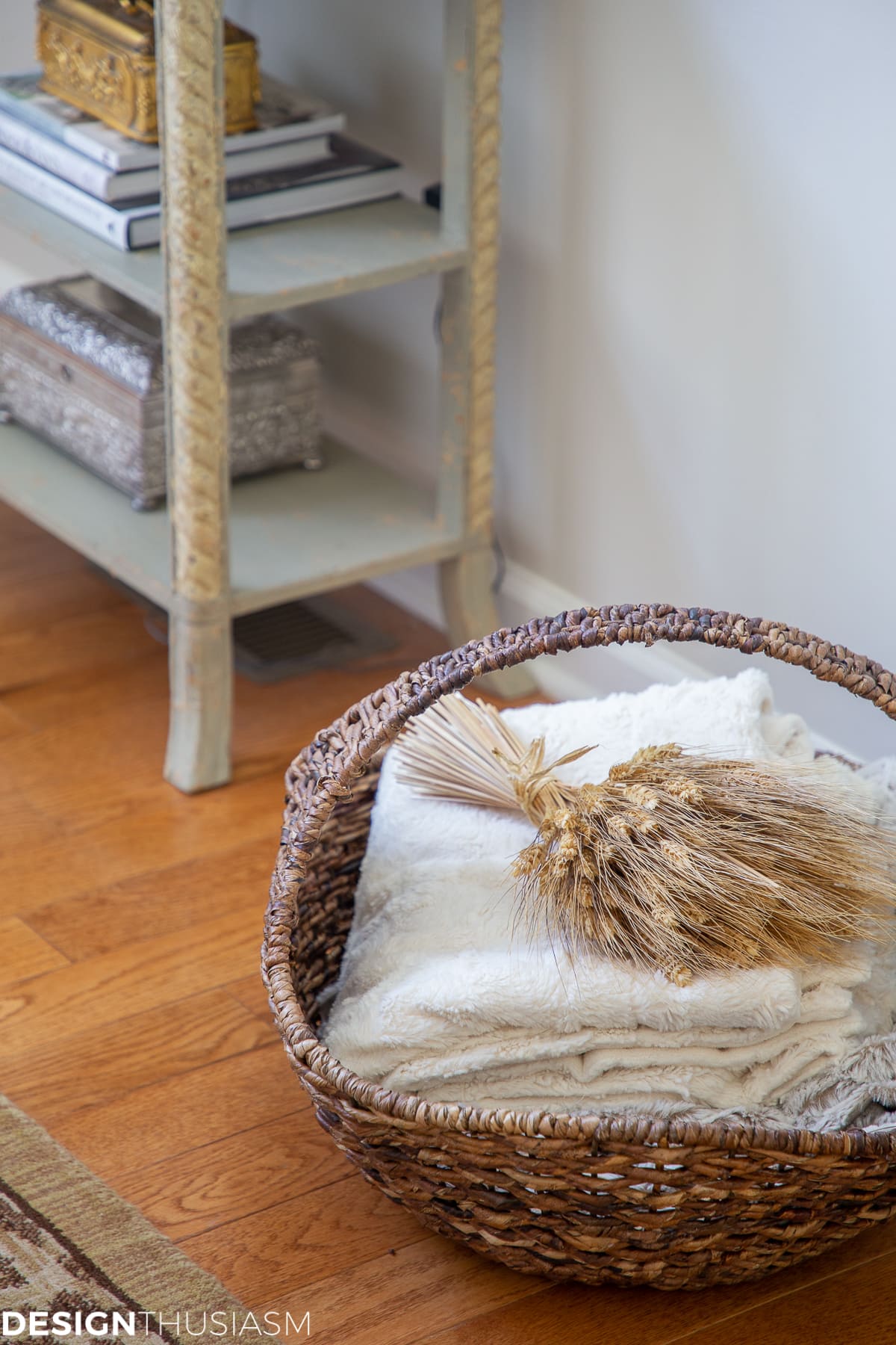 fall living room decor wheat stalks