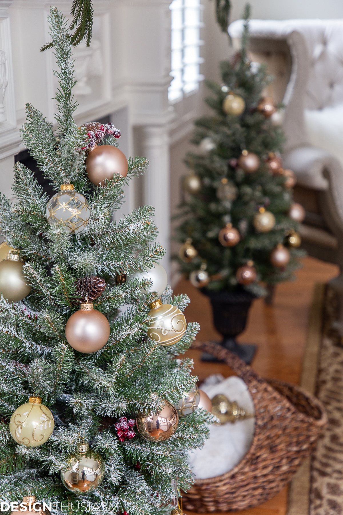 Christmas living room with metallic ornaments