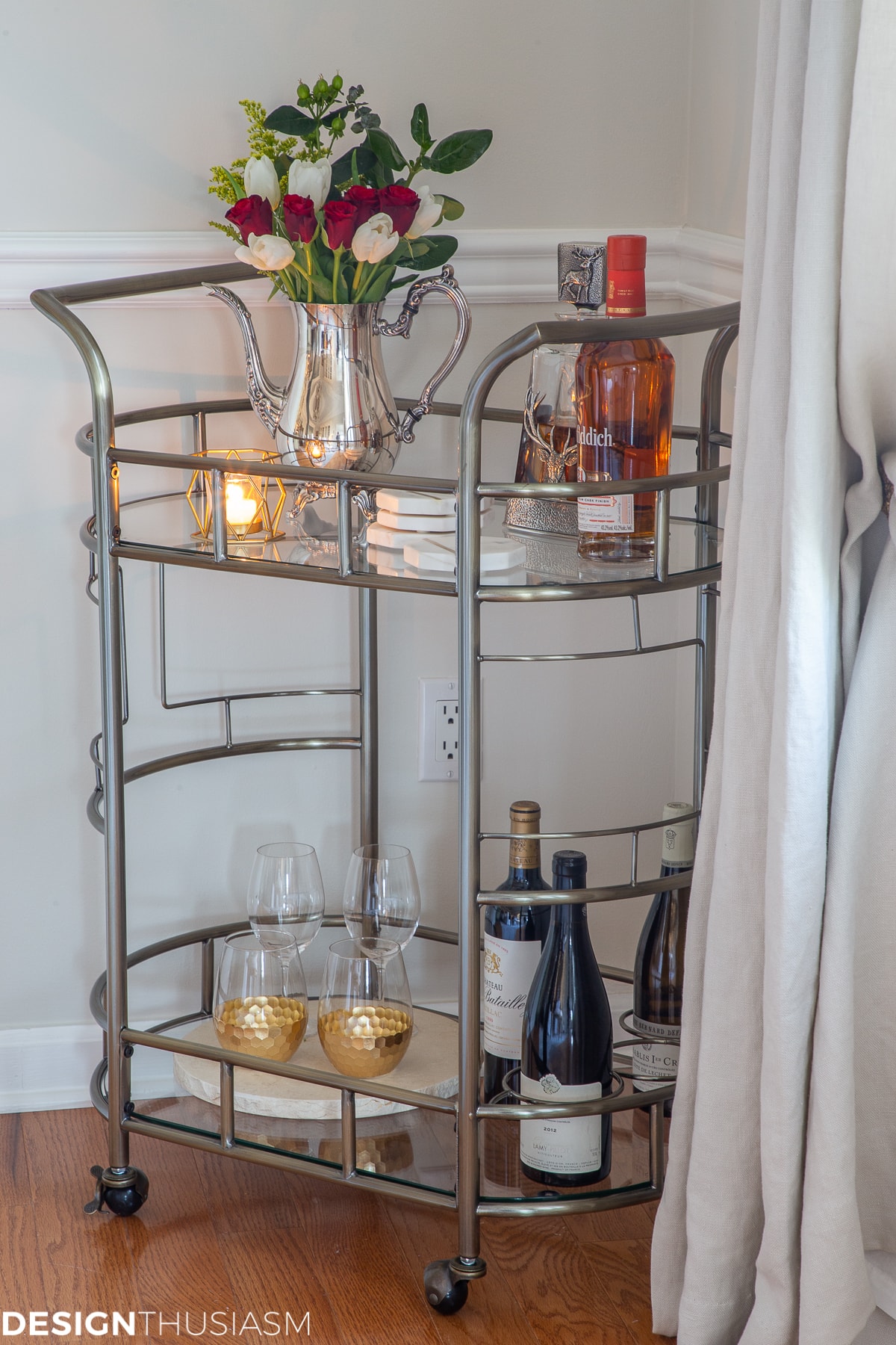 Christmas bar cart in the dining room
